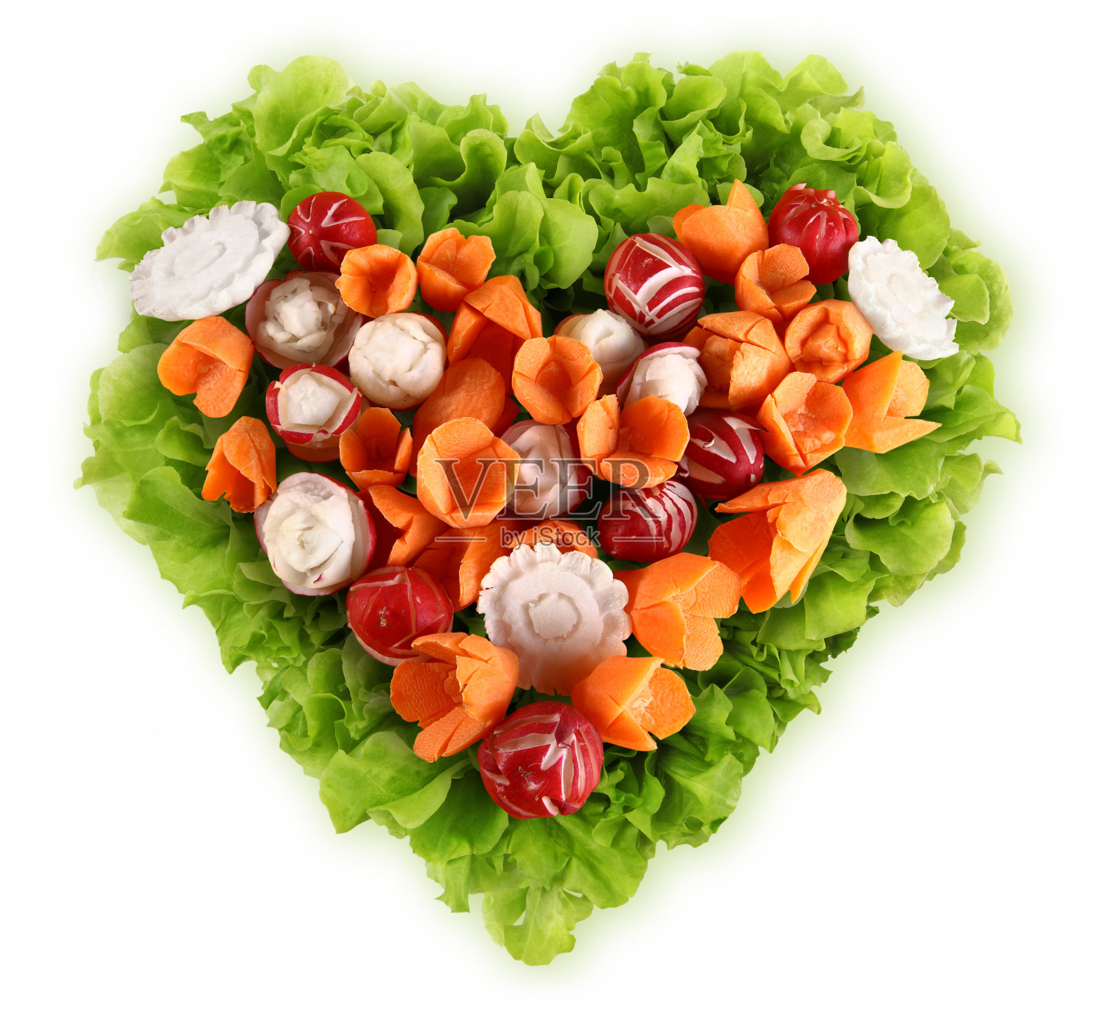 饮食概念心型莴苣,胡萝卜,萝卜照片摄影图片
