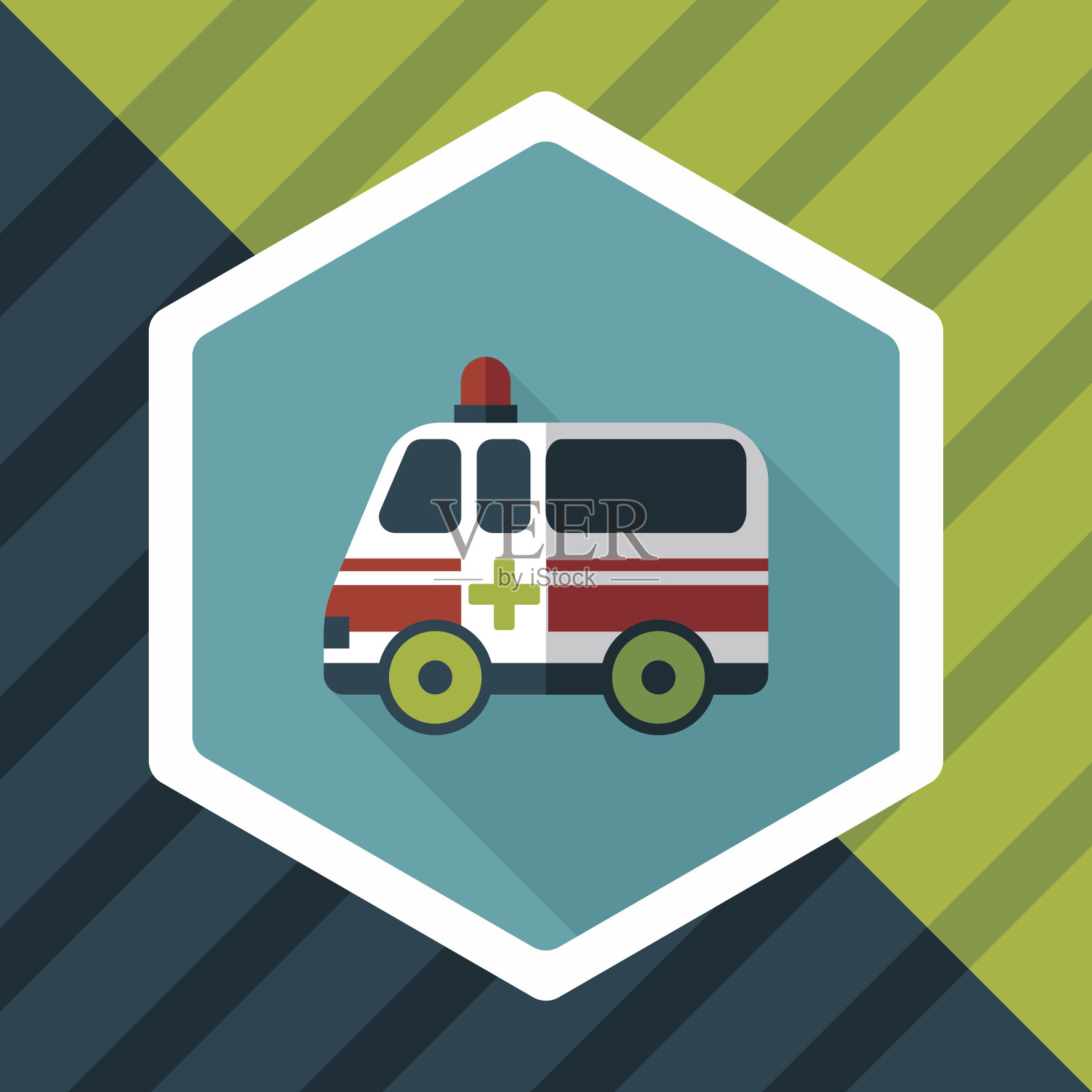 救护车图标与长影子,eps10插画图片素材