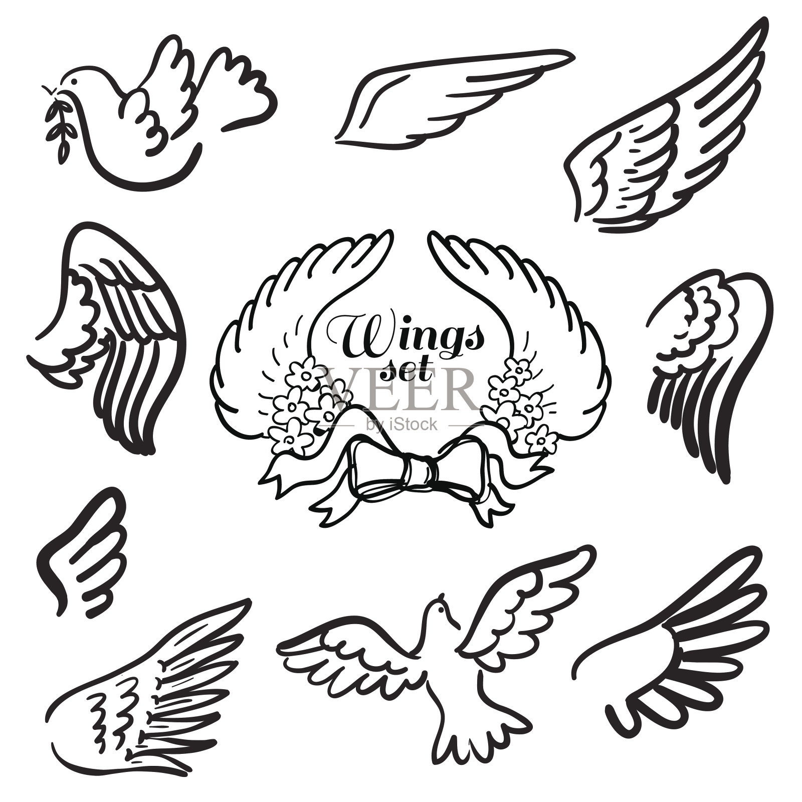 翅膀。设计元素的集合。插画图片素材