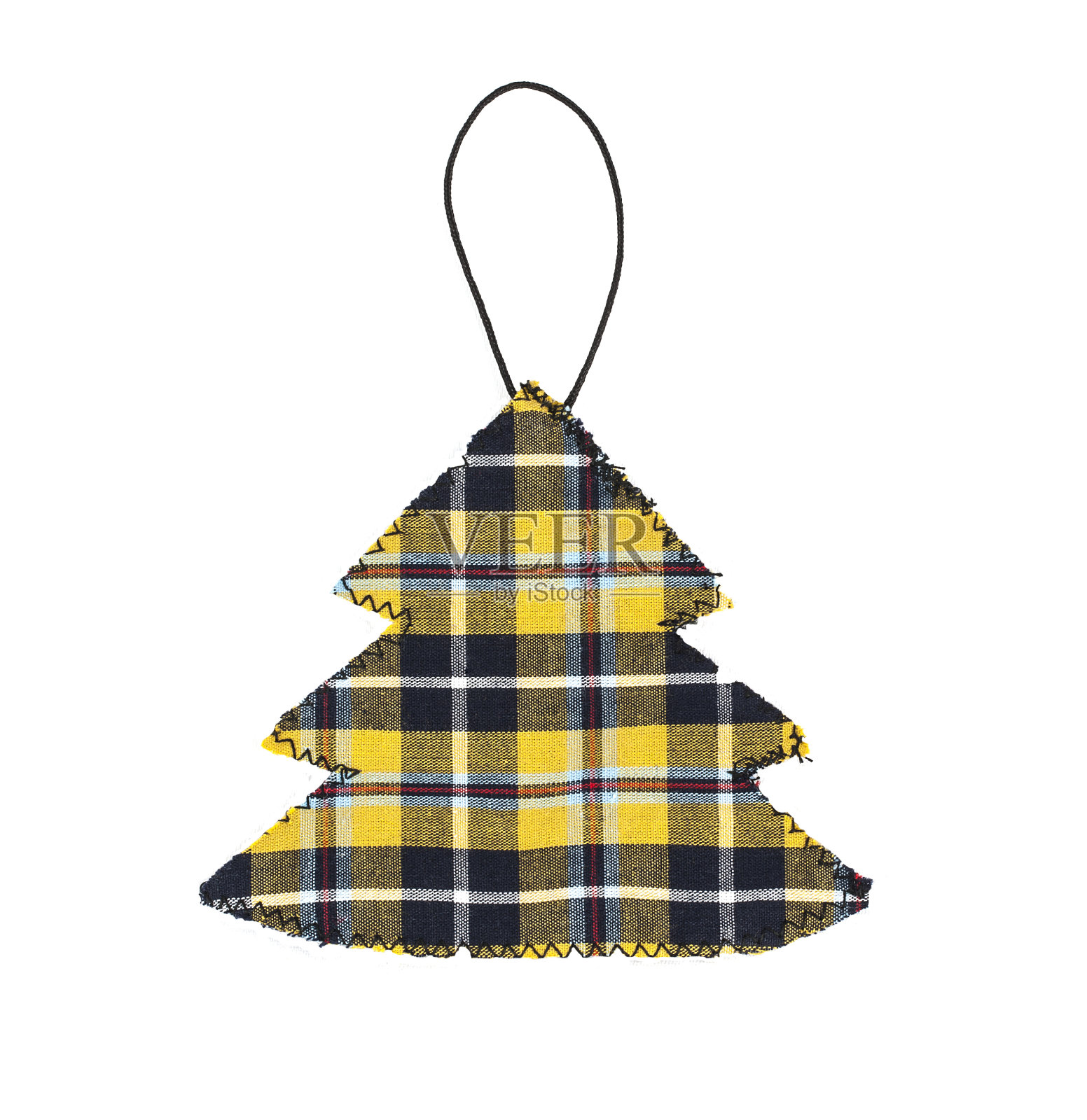 圣诞树装饰在康沃尔格子呢,孤立的白色。照片摄影图片