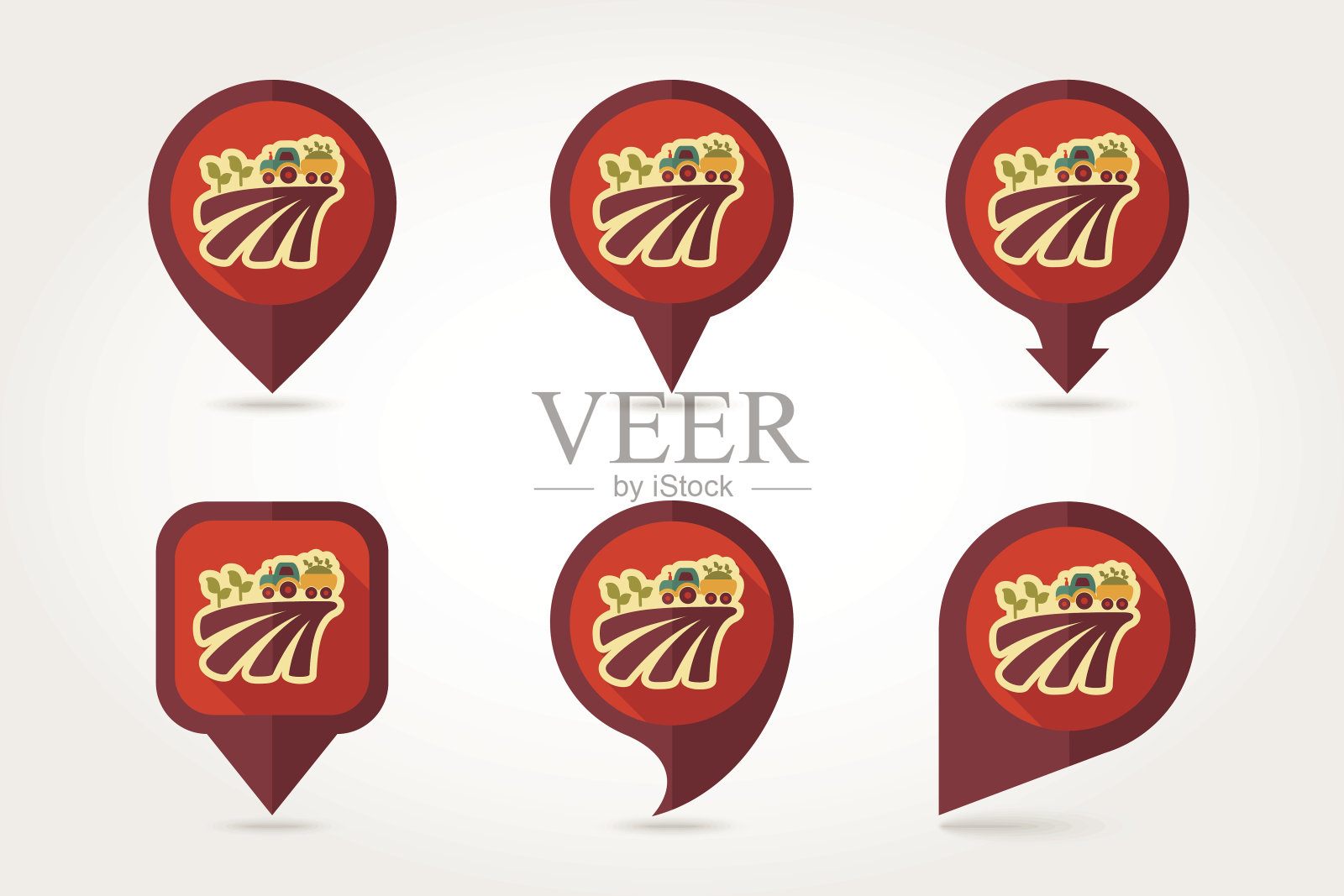 拖拉机在田间收获幼苗平面绘制引脚图标插画图片素材