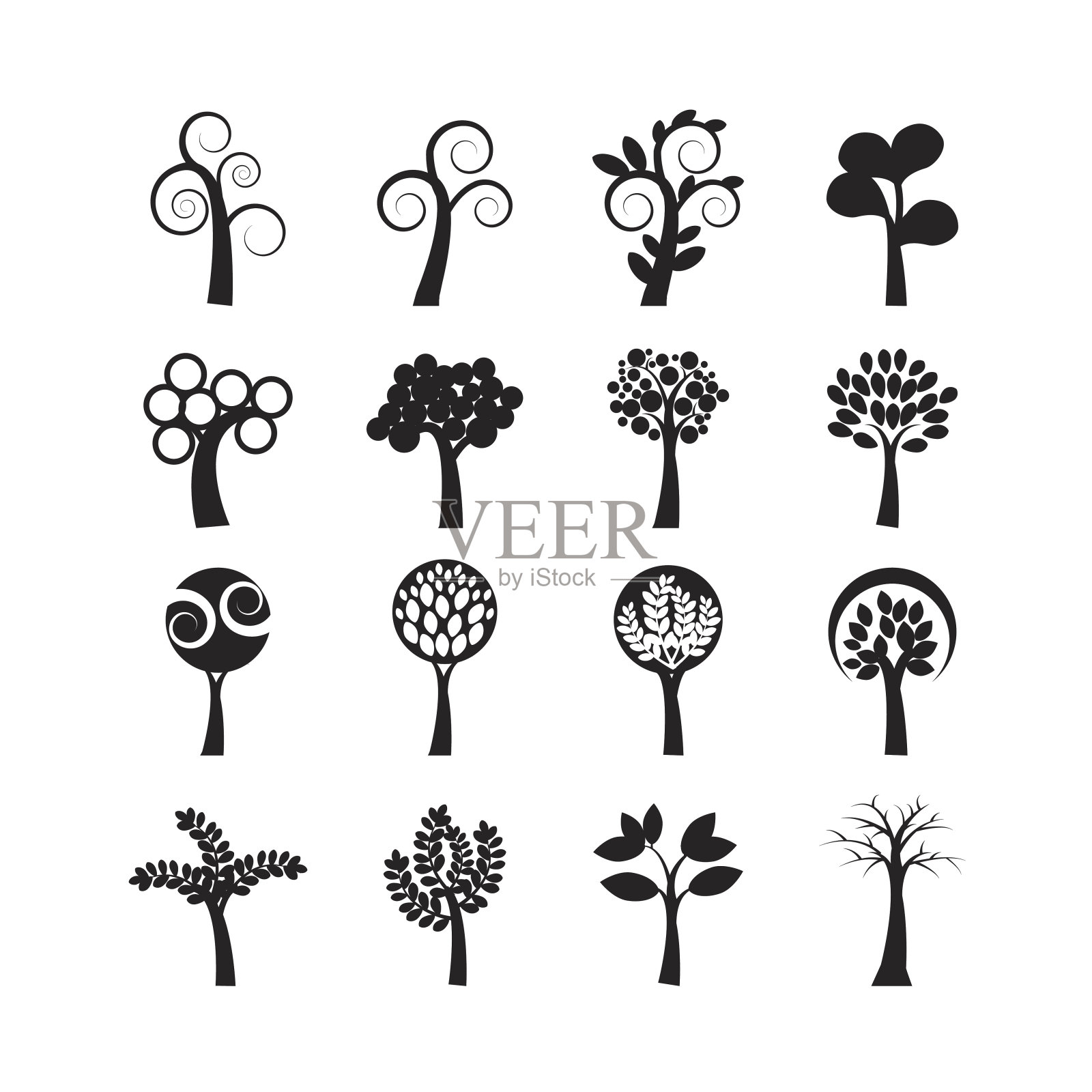 抽象树图标集,向量eps10插画图片素材