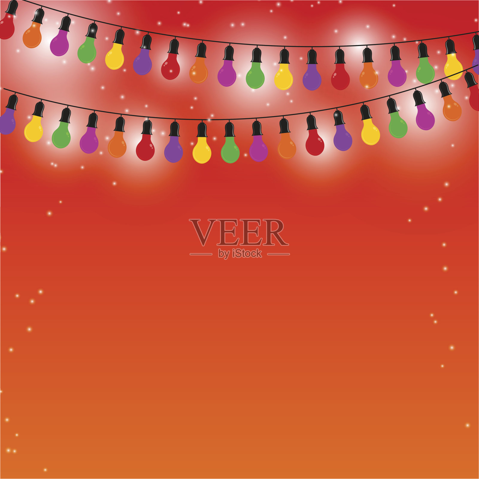红色节日背景上的彩灯花环。向量illu插画图片素材