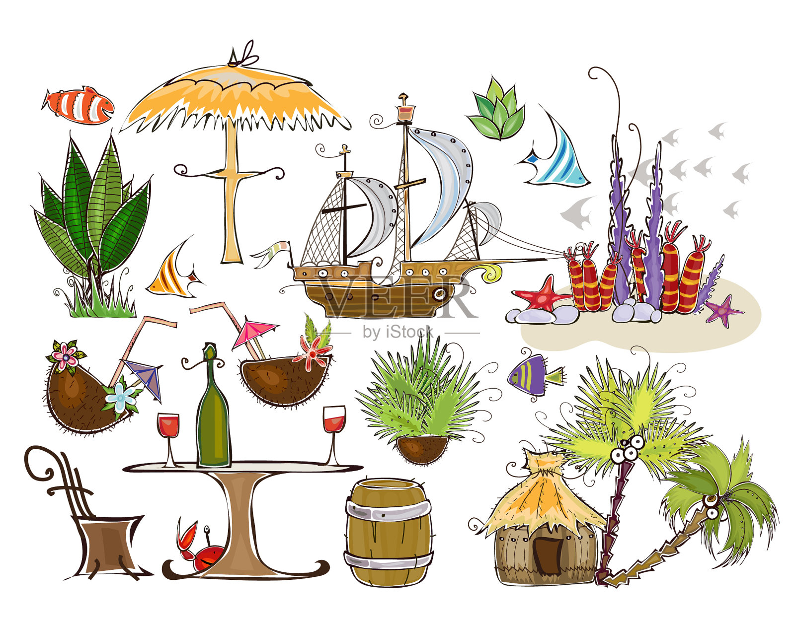为旅行背景设计的热带布景元素插画图片素材