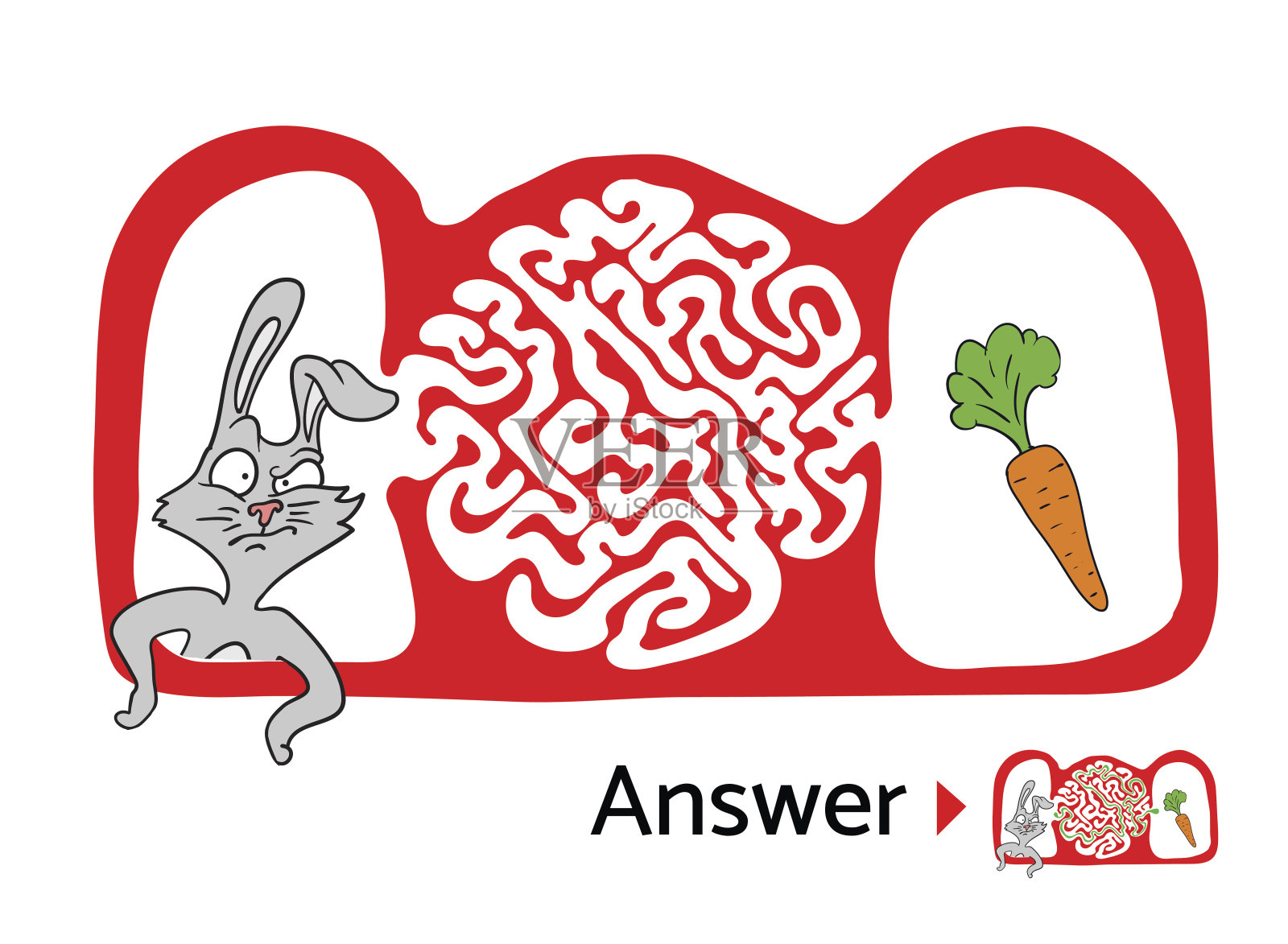 用兔子和胡萝卜做的迷宫游戏。迷宫插图插画图片素材