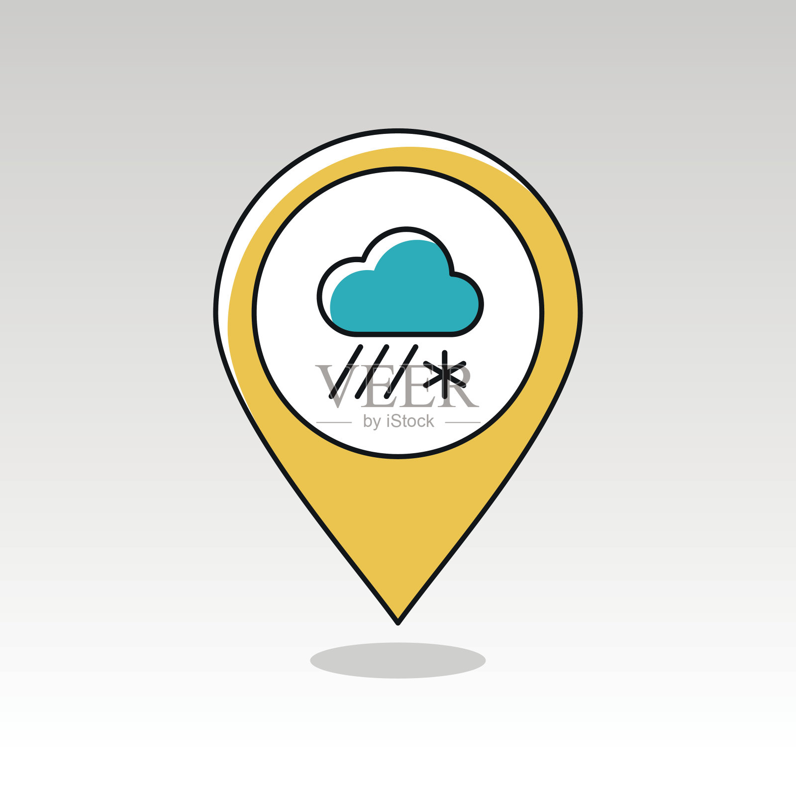 云雪雨针地图图标。气象学。天气插画图片素材