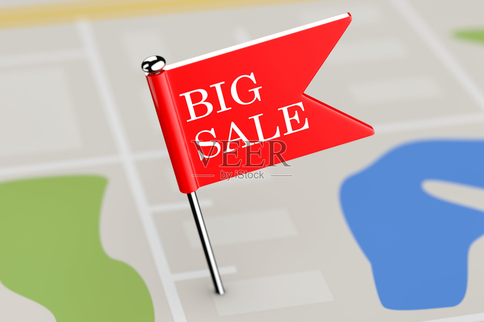 红旗与大减价标志在地图背景照片摄影图片