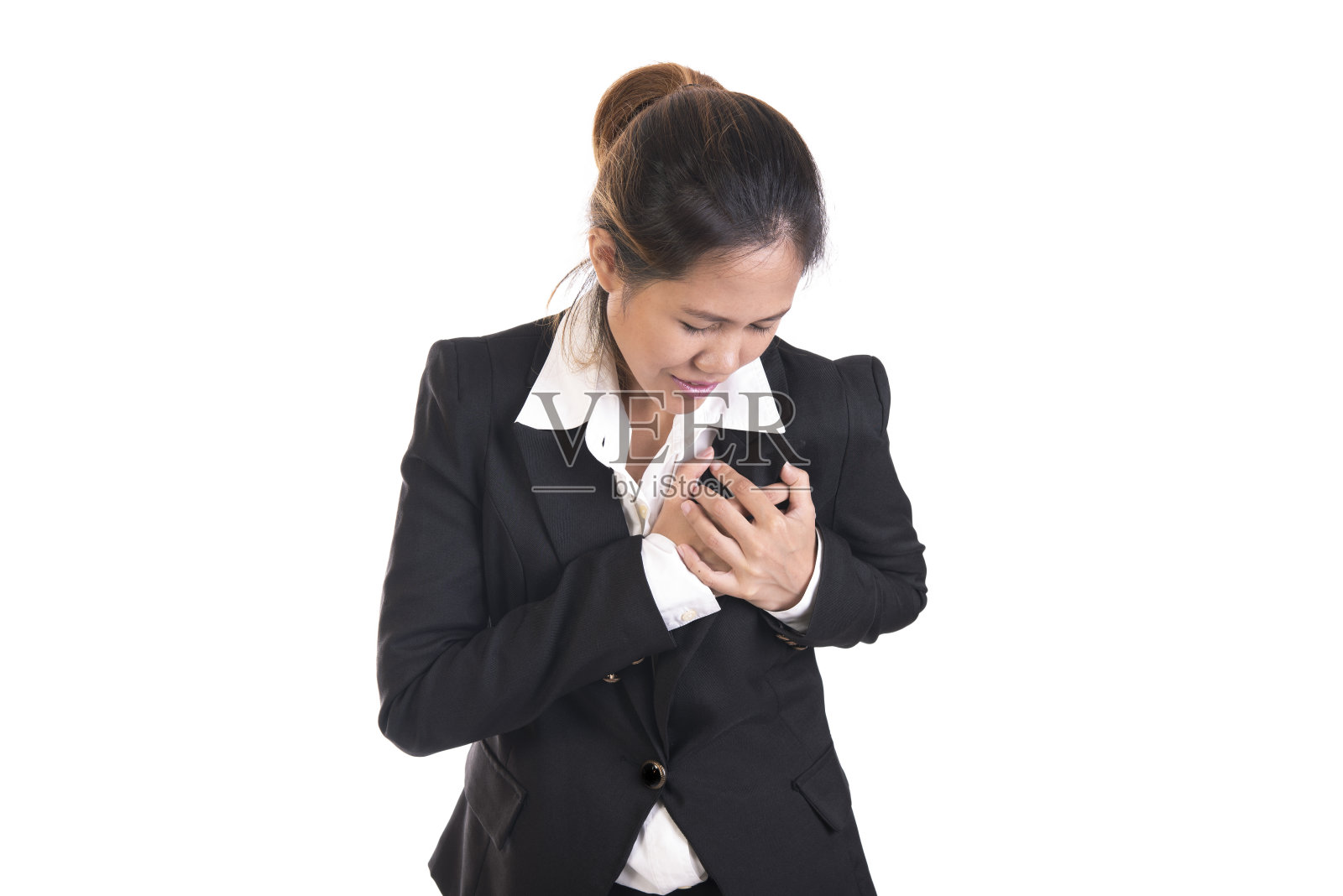 商业亚洲女性肖像有一个痛苦的心照片摄影图片