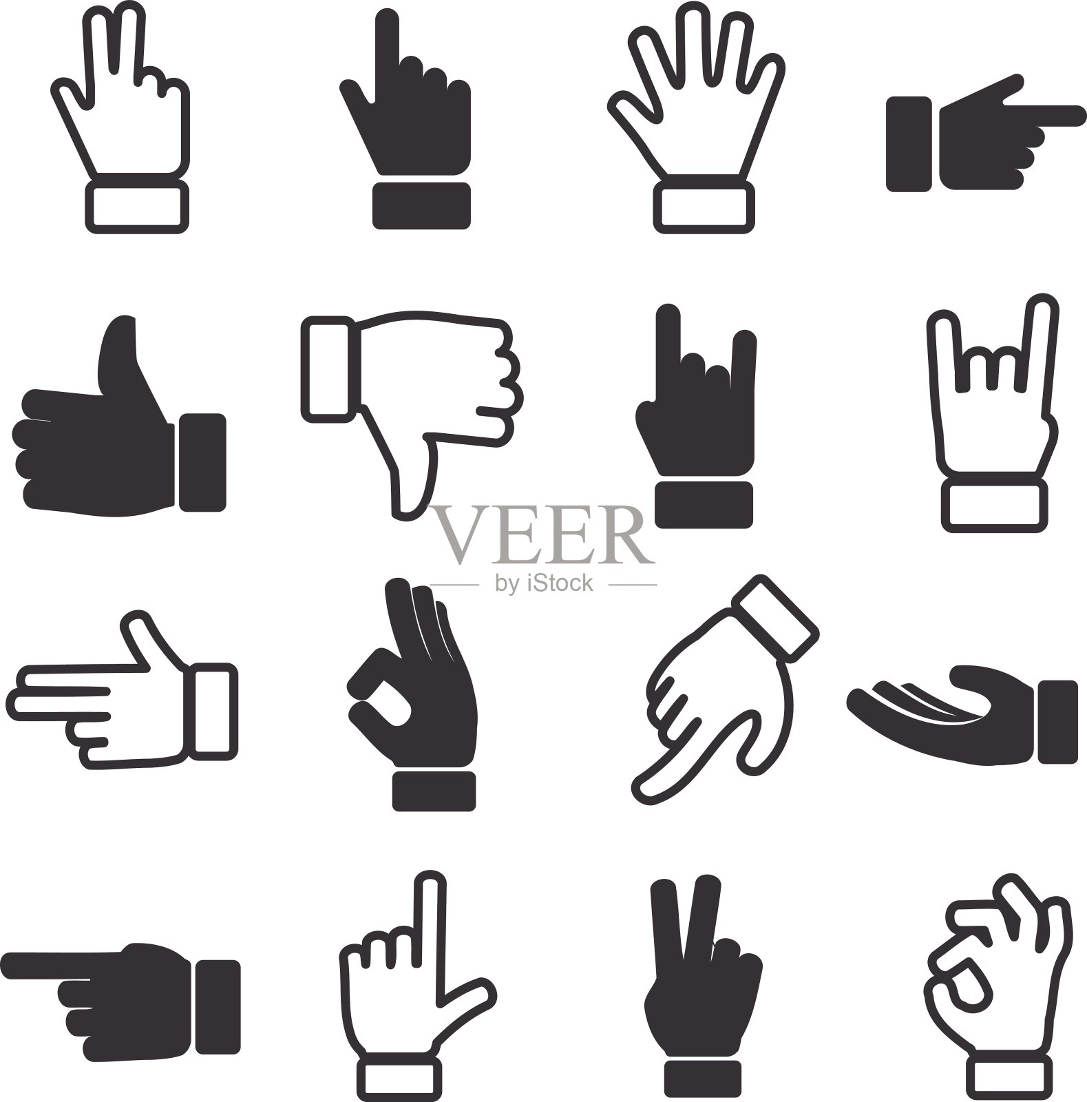 手的图标。向量集。图标素材