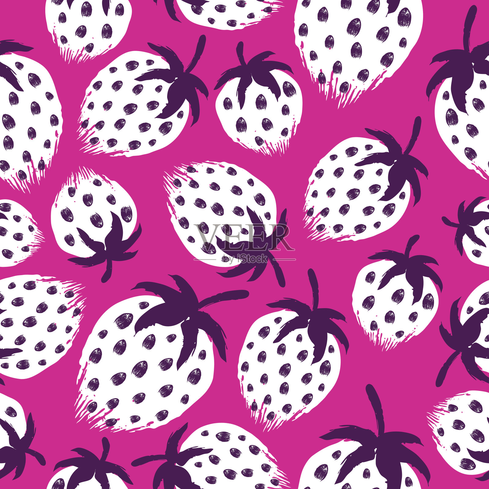 草莓绘制矢量无缝图案。插画图片素材