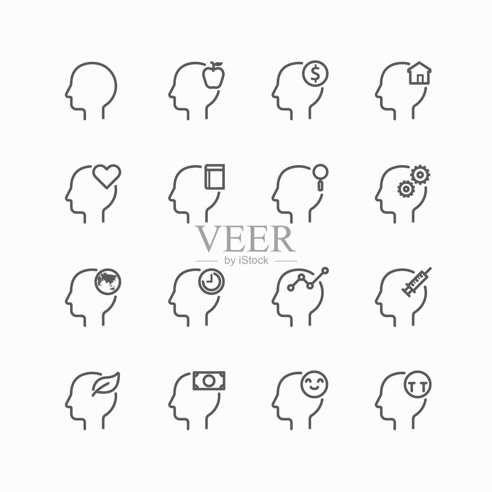 头部轮廓图标平面线条思考概念设计向量集图标素材