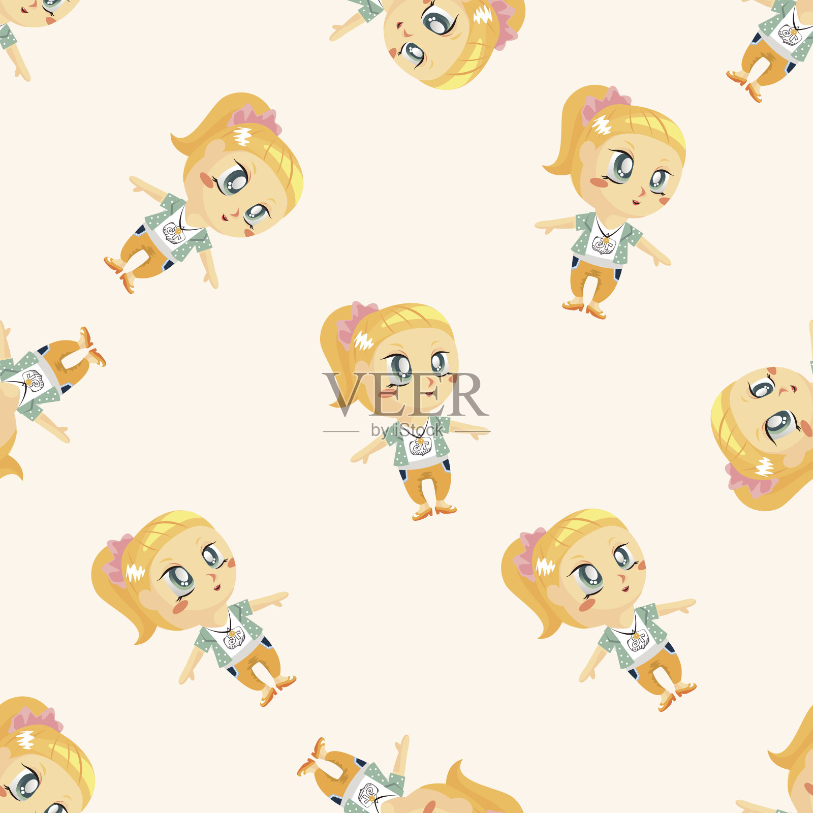 女郎卡通女郎,卡通无缝图案背景插画图片素材
