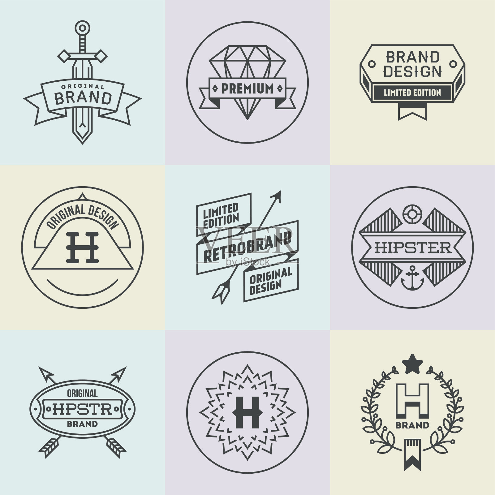 各种复古设计的潮人标志标志集2。设计元素图片