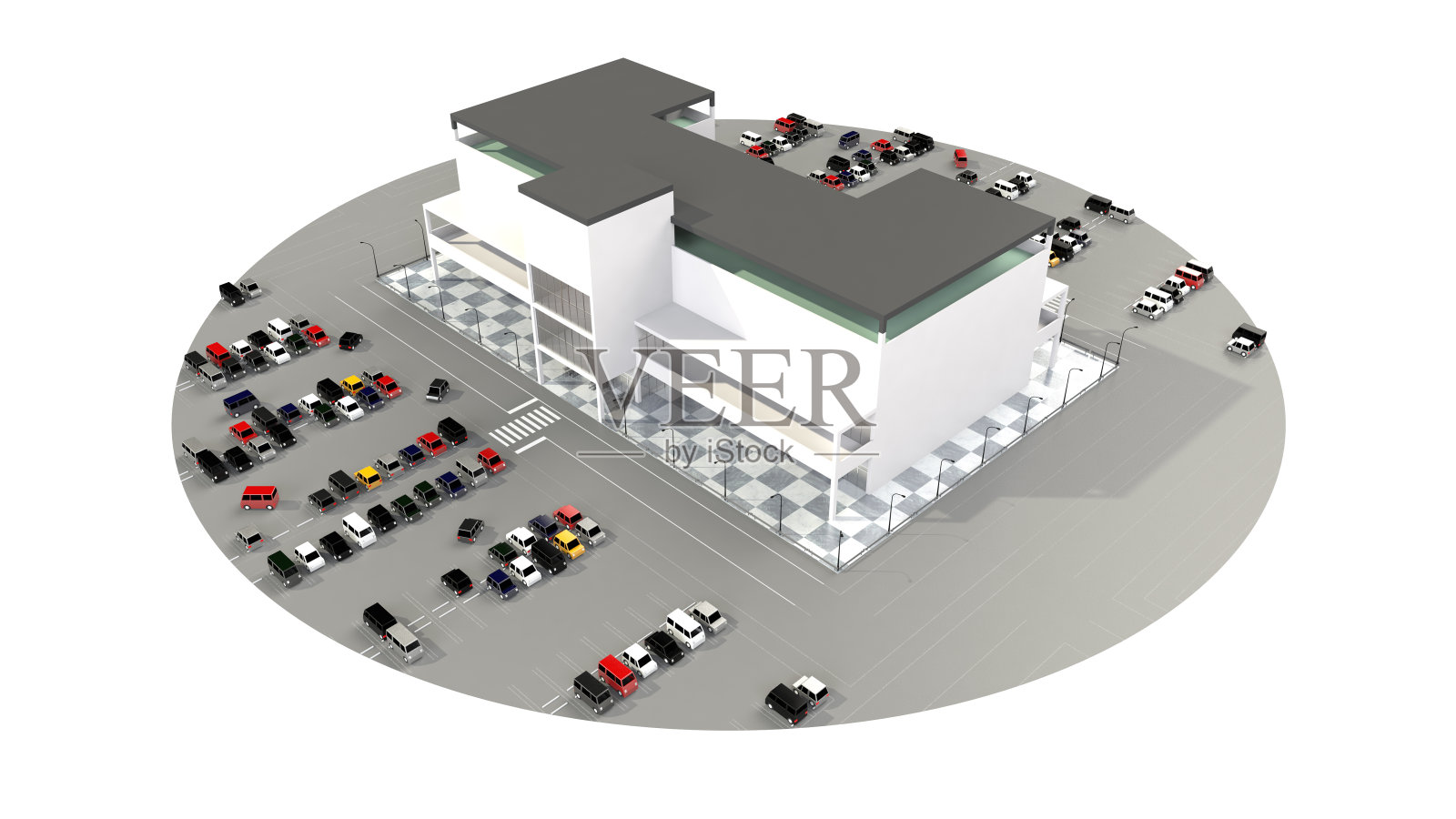 有大型停车场的购物中心照片摄影图片