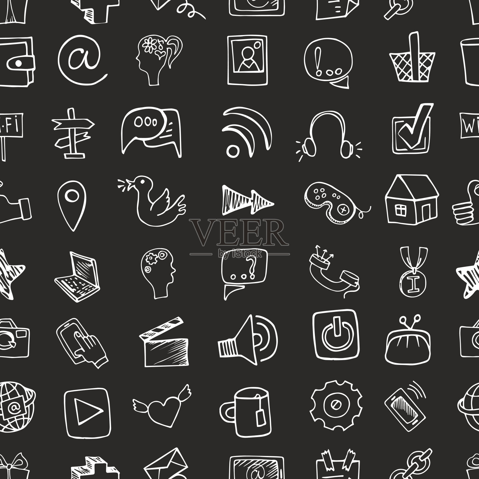 社交媒体图标无缝模式。涂鸦的图标素材