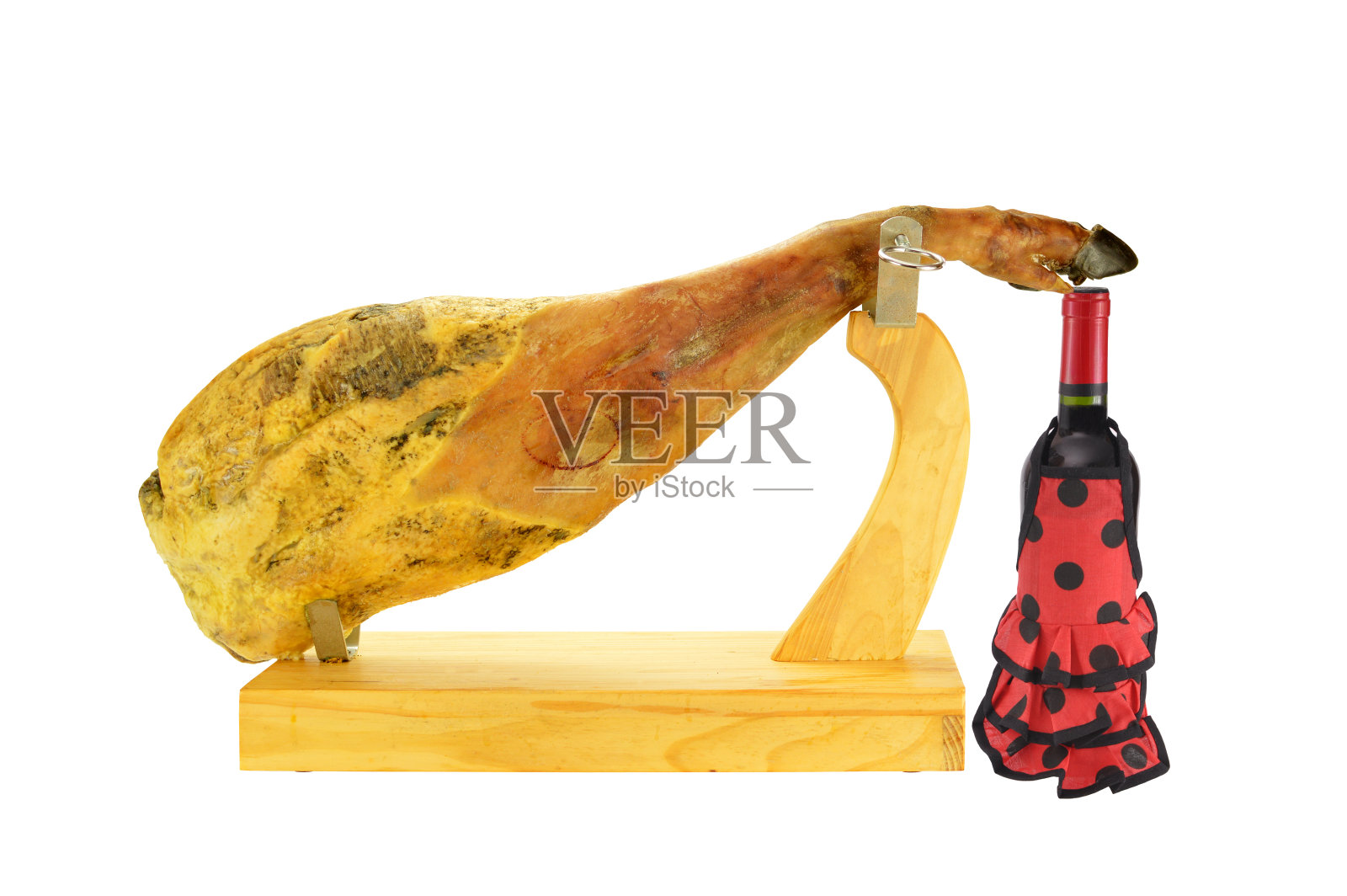 伊比利亚火腿和一瓶葡萄酒Gitana围裙照片摄影图片