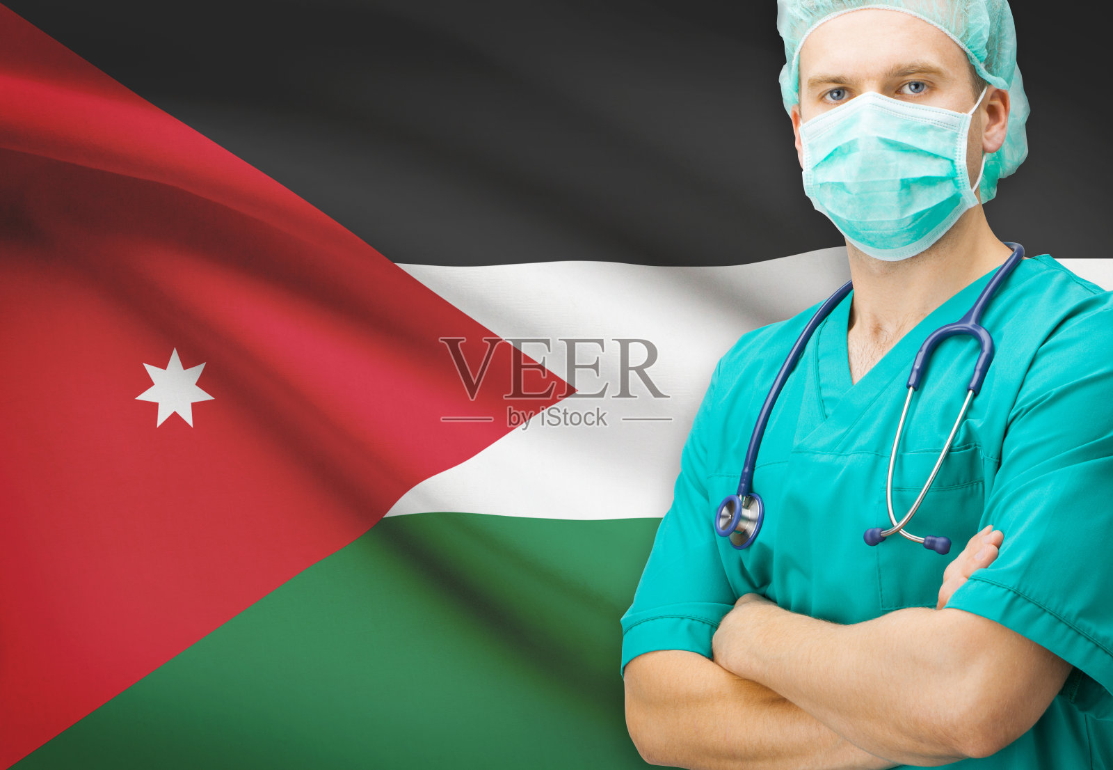 背景带有约旦国旗的外科医生照片摄影图片