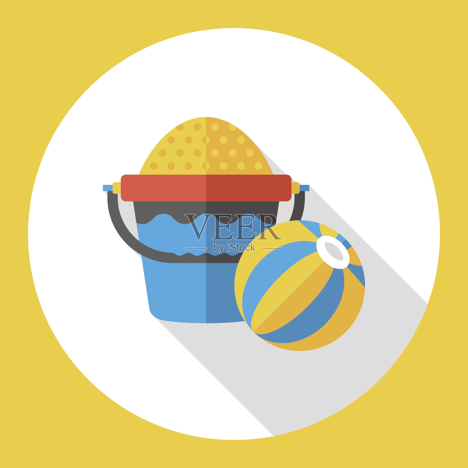 沙滩球和沙桶平面图标插画图片素材