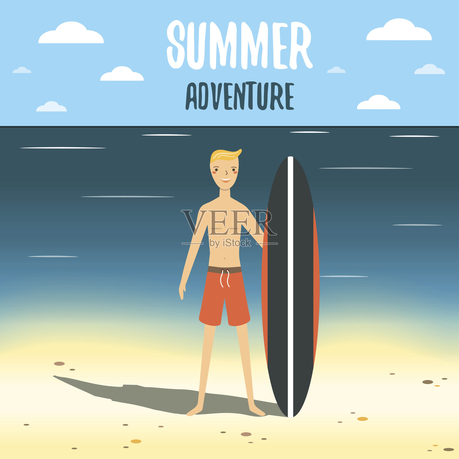 卡片,明信片,男孩的背景,冲浪板插画图片素材