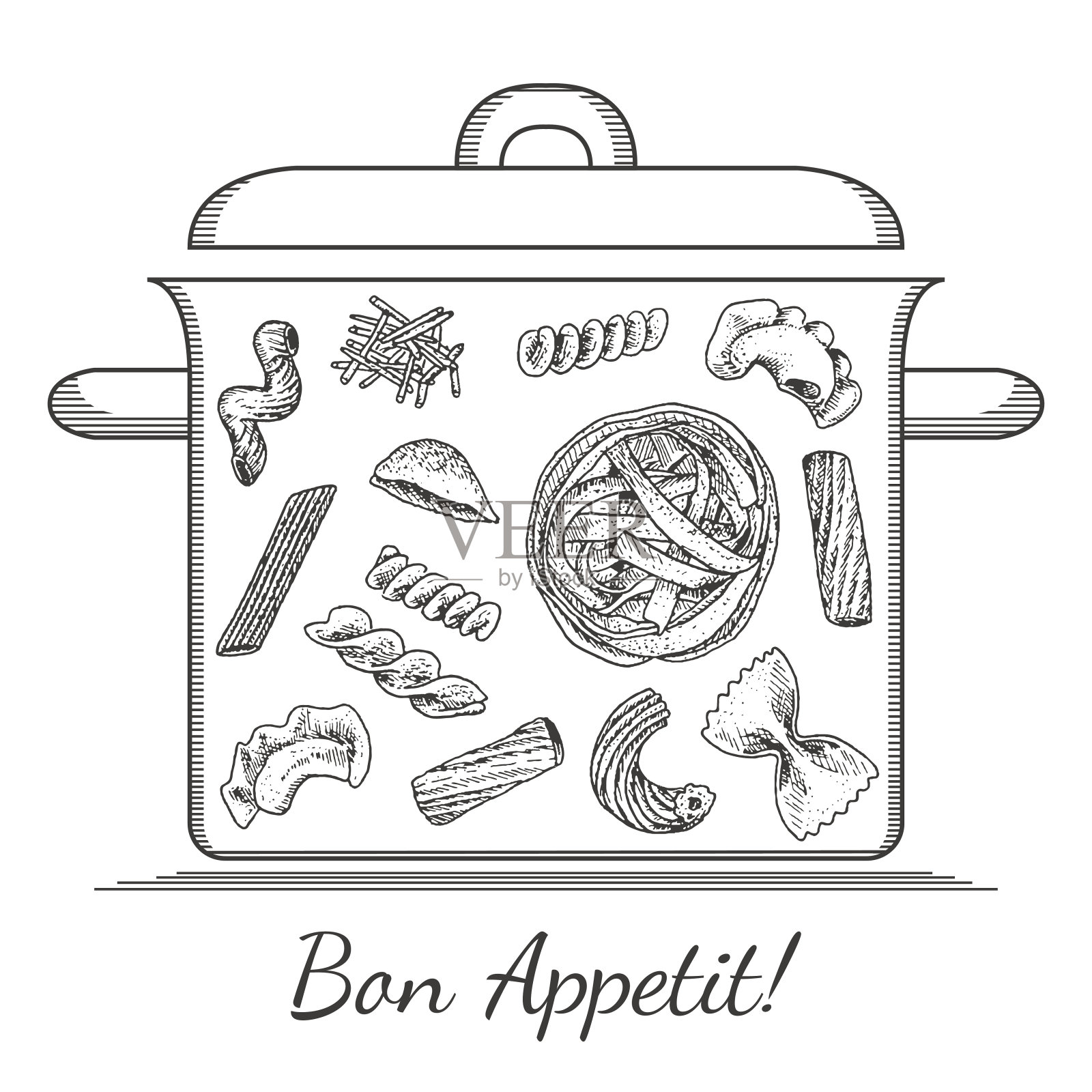 墨水手绘面食变化集插画图片素材