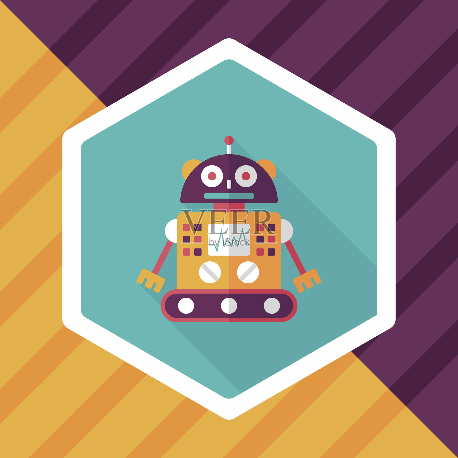 机器人概念平面图标与长影子,eps10插画图片素材