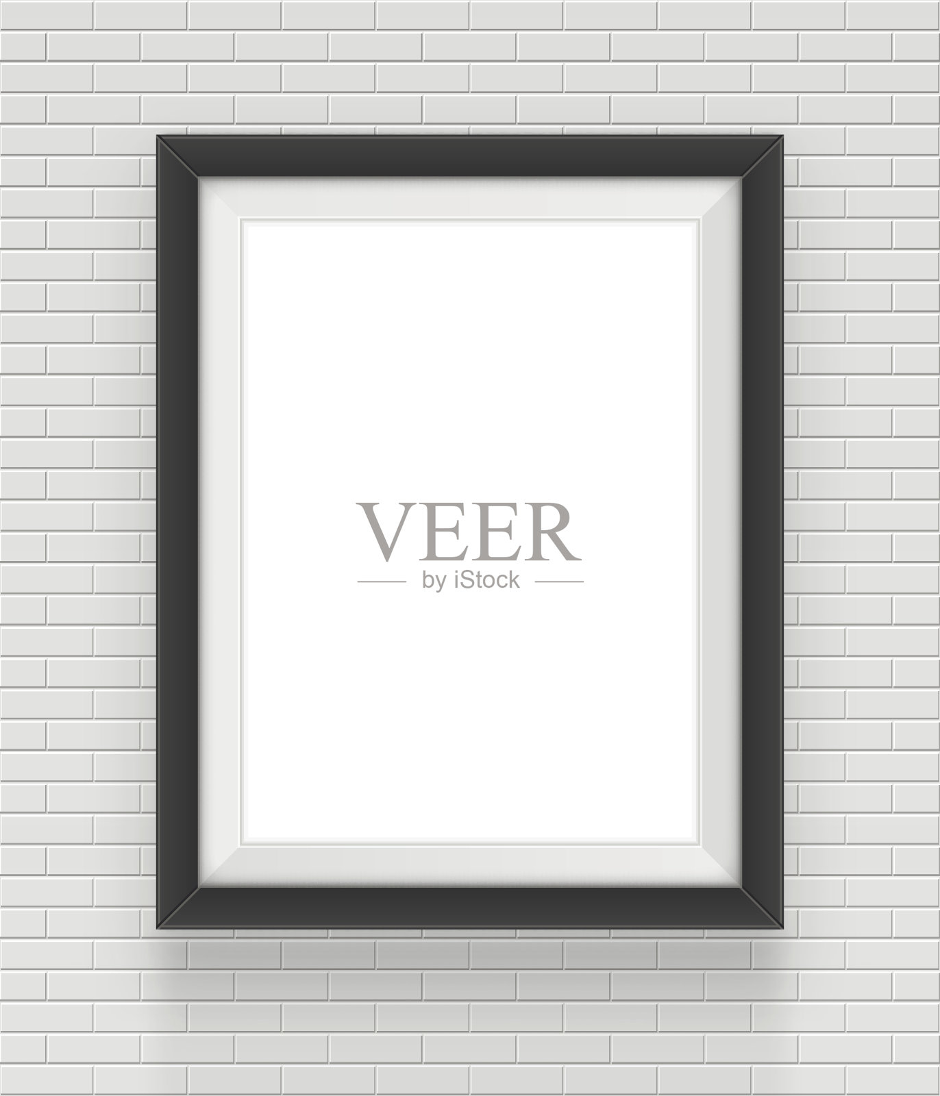 砖墙背景上的方形黑色框架。插画图片素材