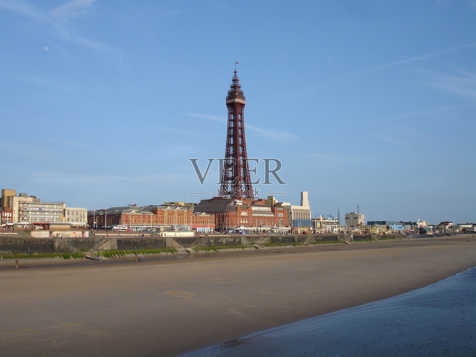 布莱克浦塔和海滩照片摄影图片