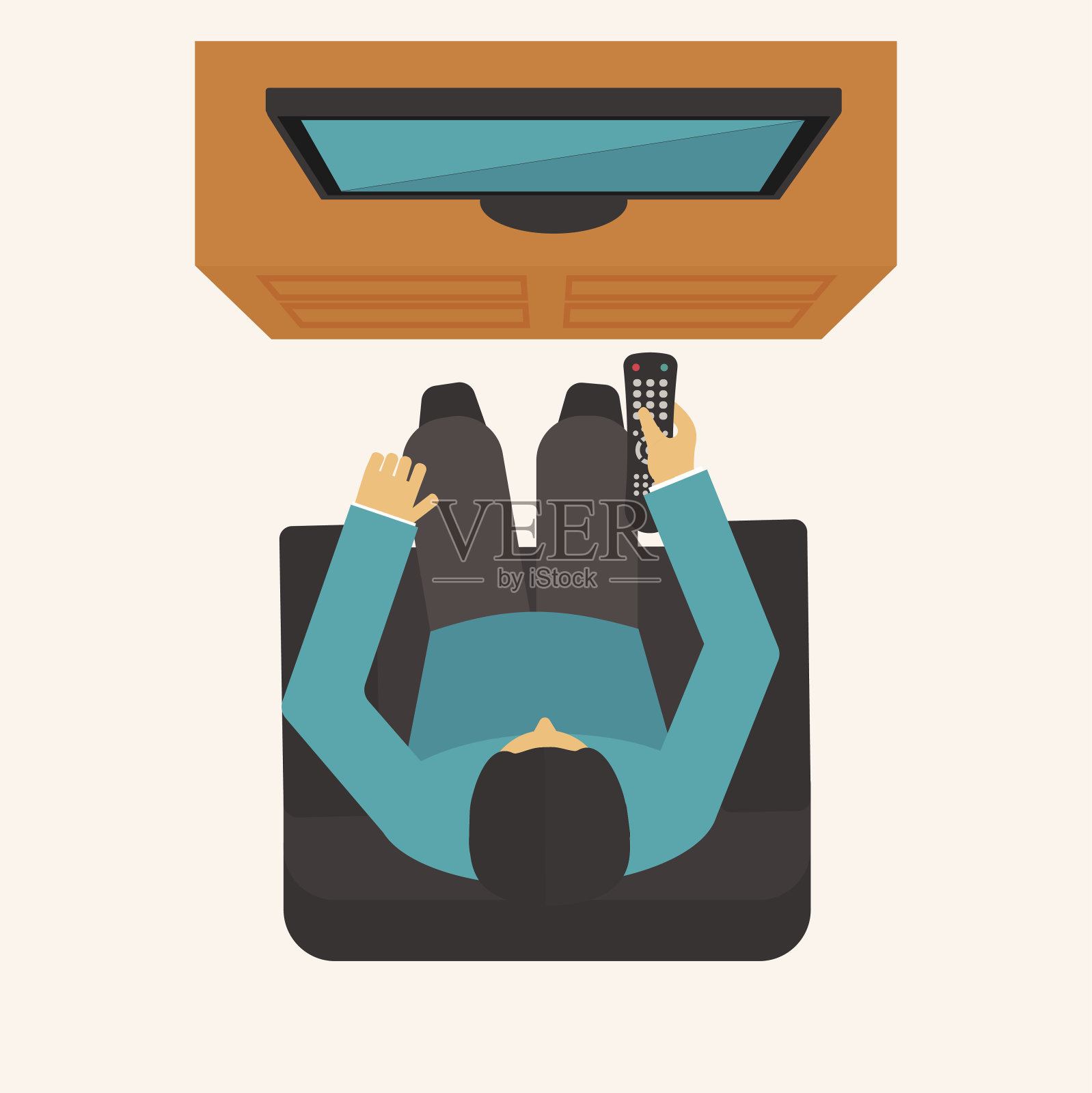 拿着遥控器看电视的人插画图片素材