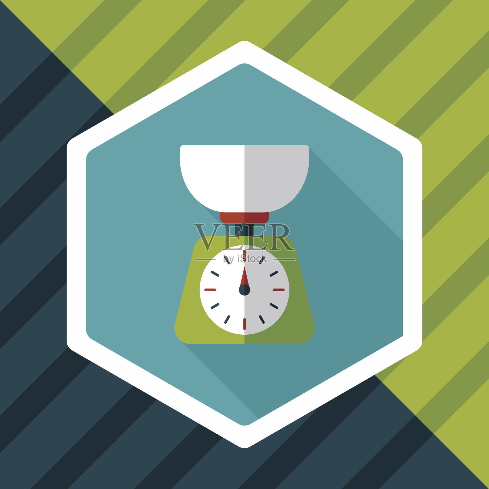 厨房用具重量秤平图标长阴影,eps10插画图片素材