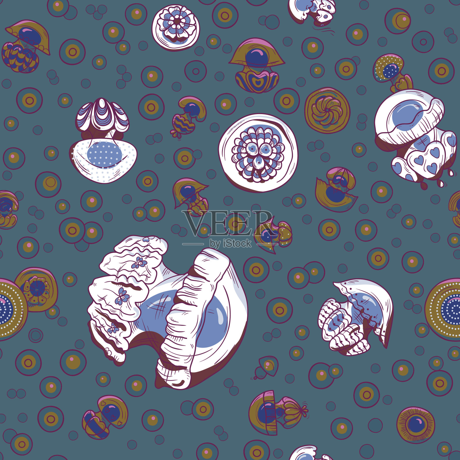 无缝图案与卡通水母插画图片素材