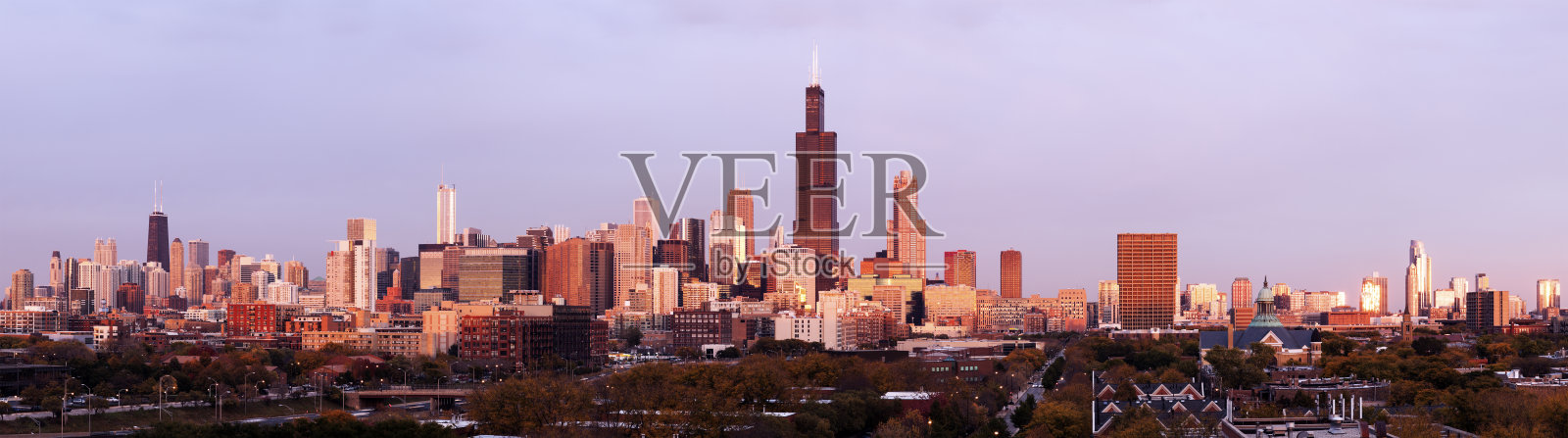 芝加哥日落的全景照片摄影图片