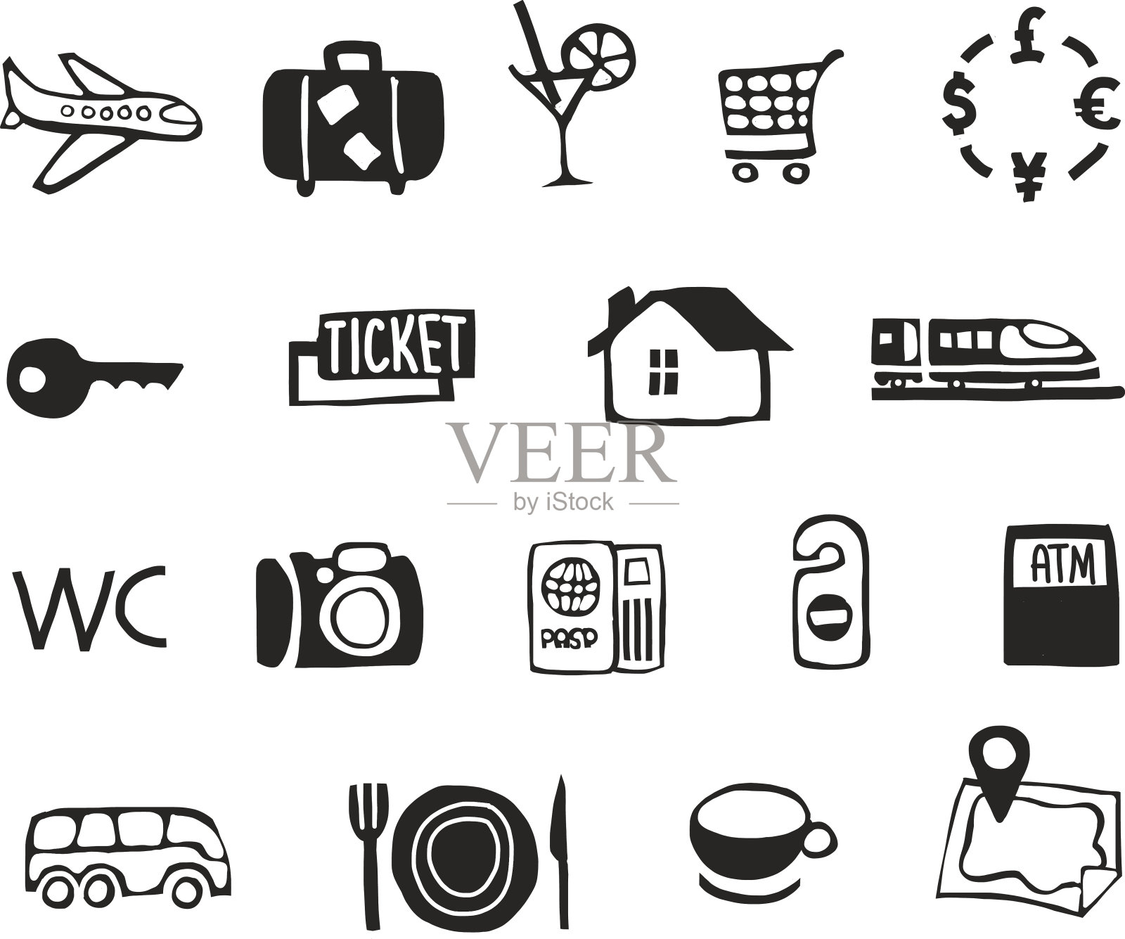 旅行图标矢量草图集图标素材