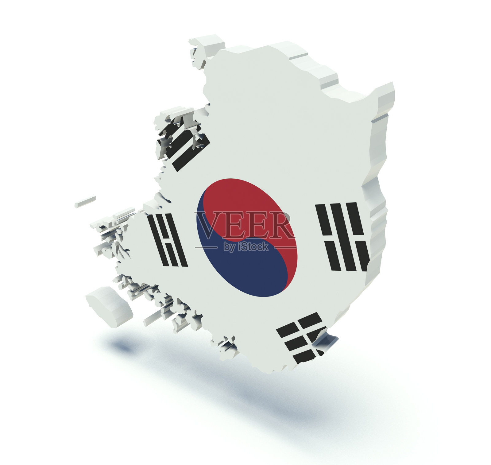 带有国旗颜色的韩国地图。3 d渲染插图。照片摄影图片
