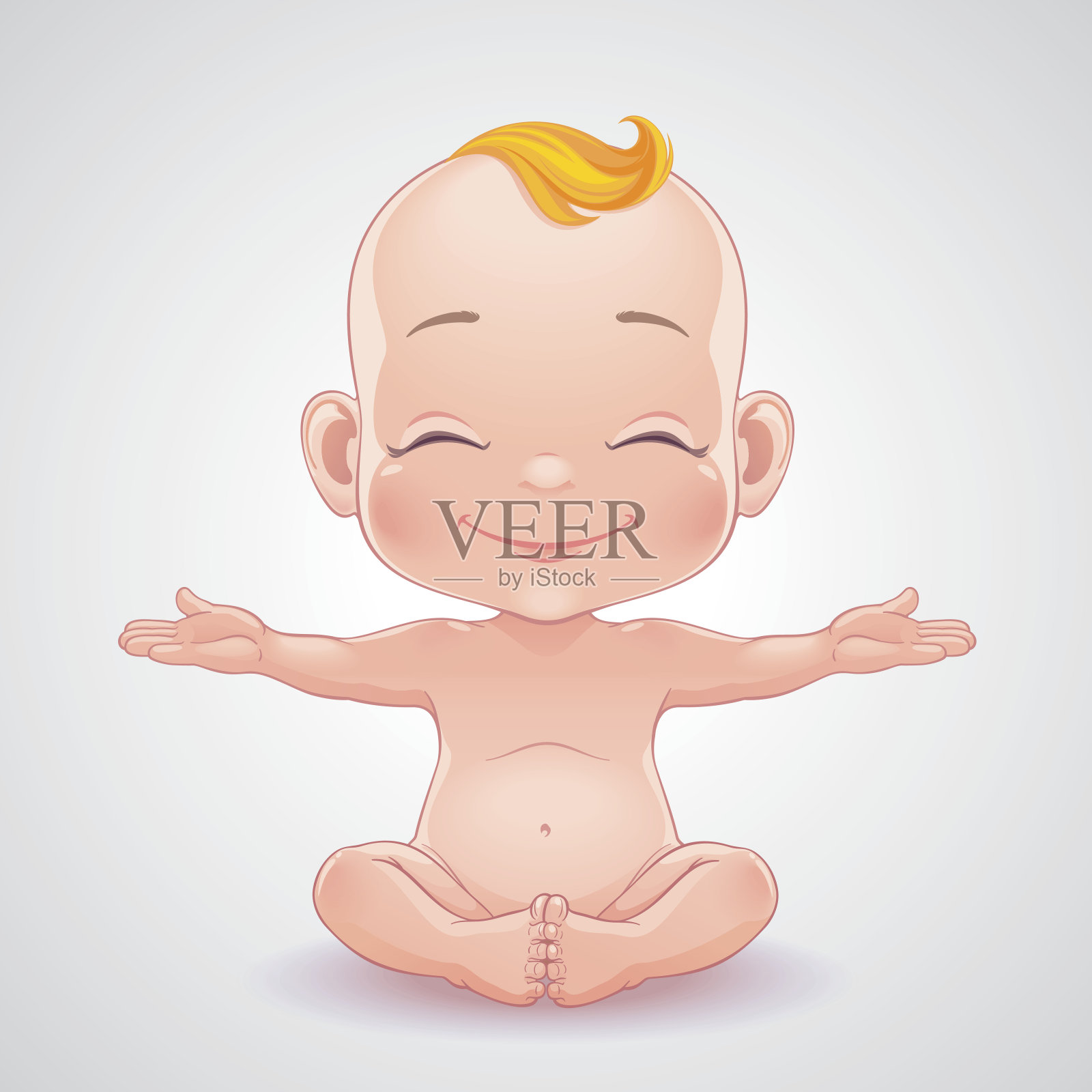 微笑的婴儿坐着时双手张开,手掌朝上插画图片素材