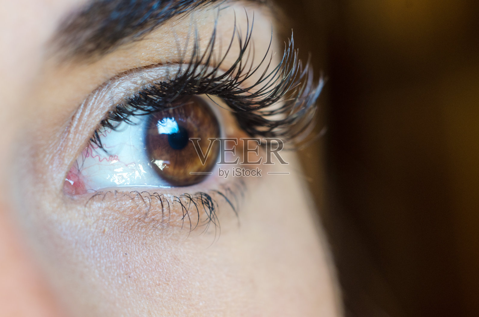 特写,女性棕色眼睛,不化妆,睫毛延伸,眼睛棕色照片摄影图片
