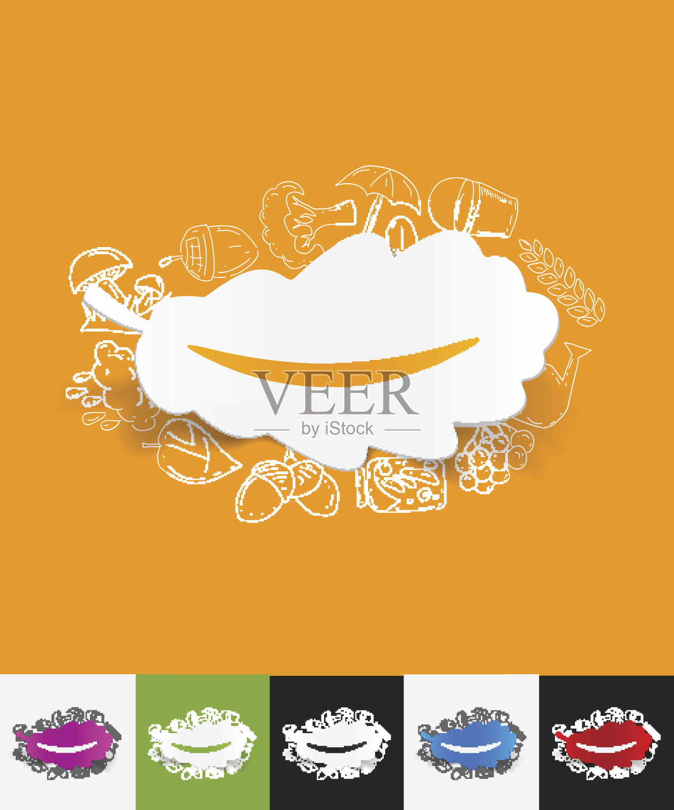 叶纸贴纸与手绘元素插画图片素材