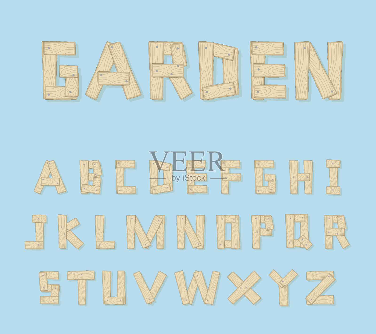 手绘木制字母-矢量插画图片素材