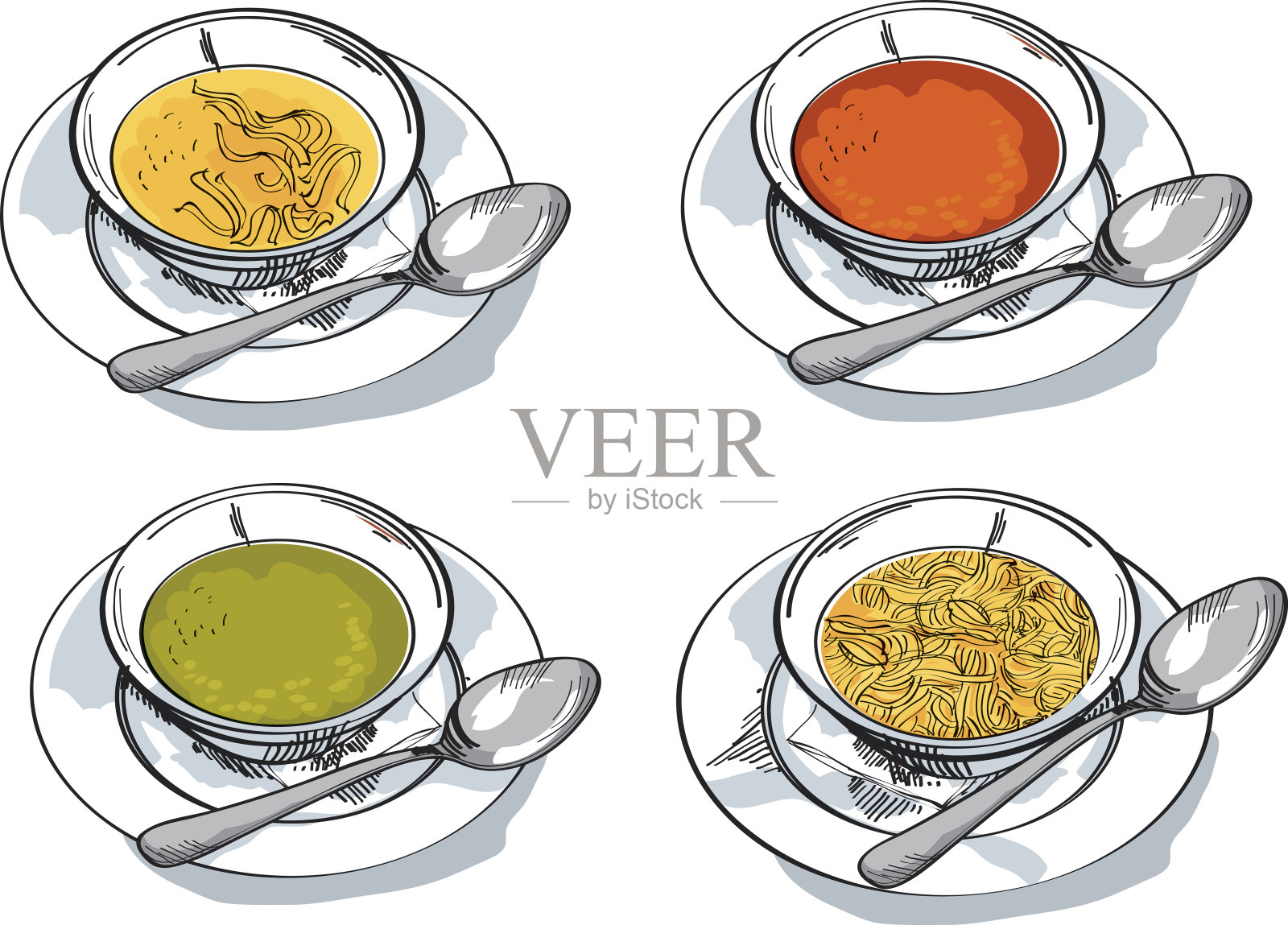 蔬菜汤草图矢量插图。插画图片素材