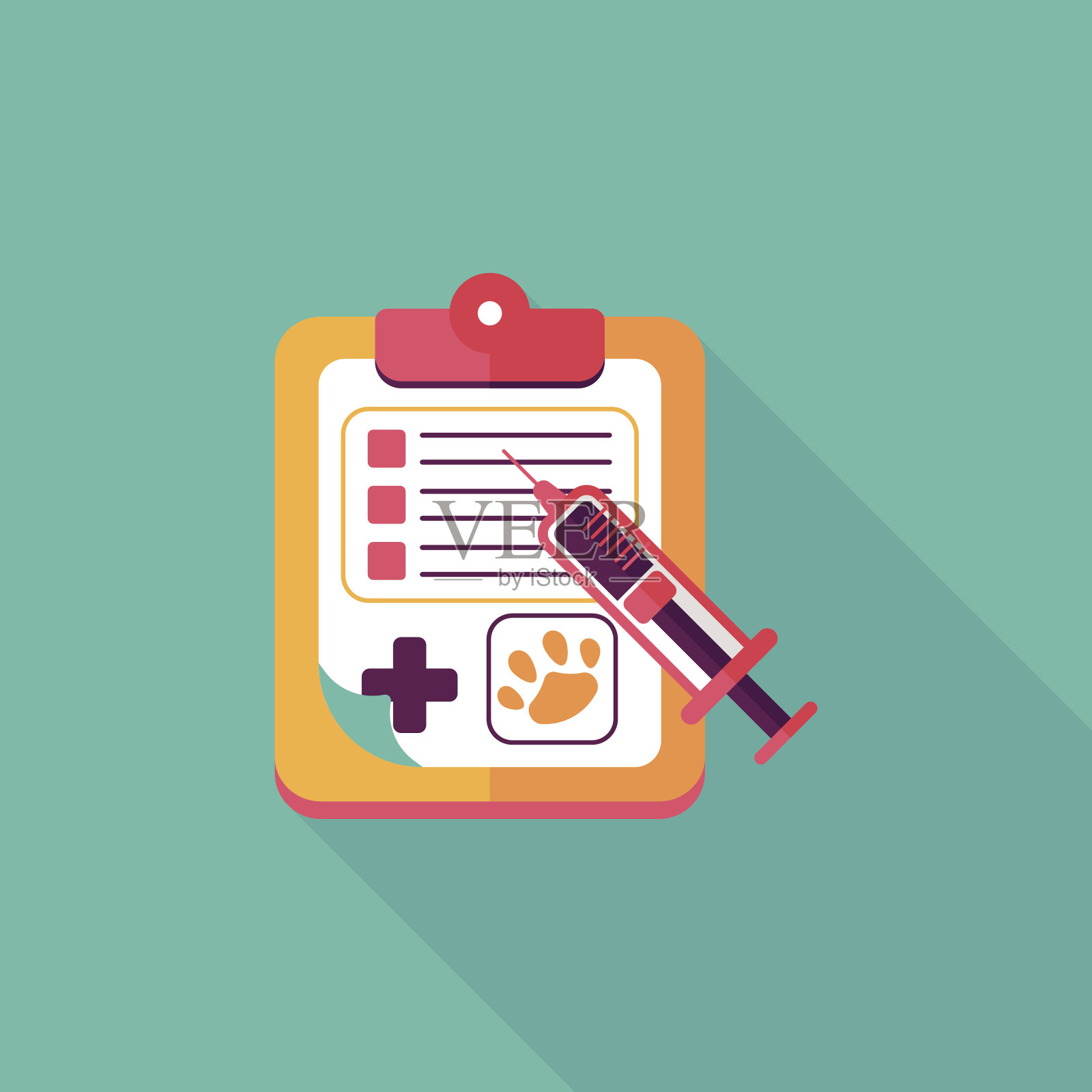 宠物医疗记录与长阴影的平面图标,eps10插画图片素材