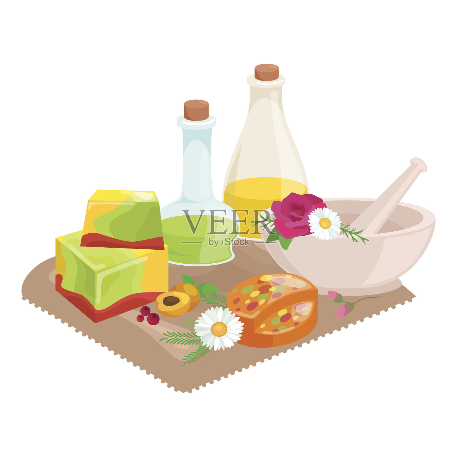 天然手工肥皂和橄榄矢量插图插画图片素材