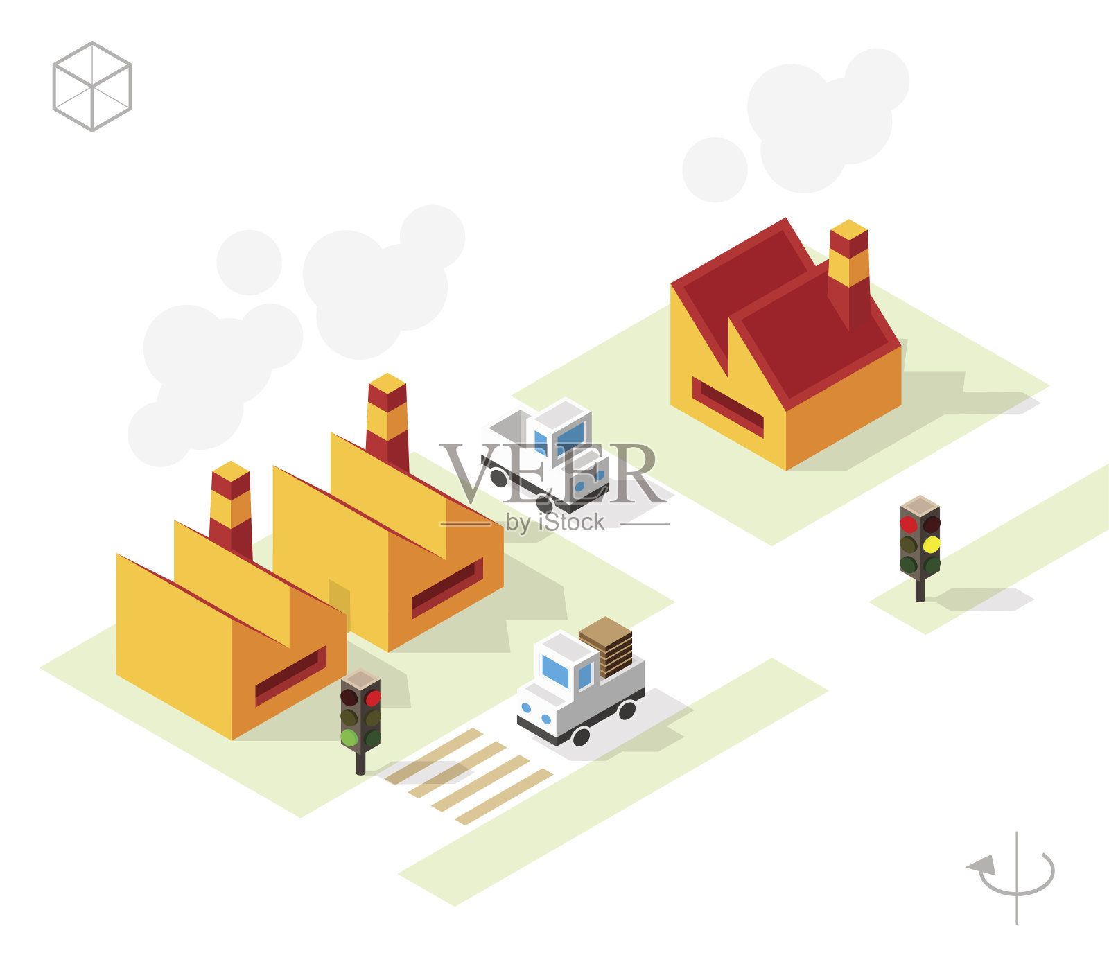 工厂场景与阴影在白色的背景。插画图片素材