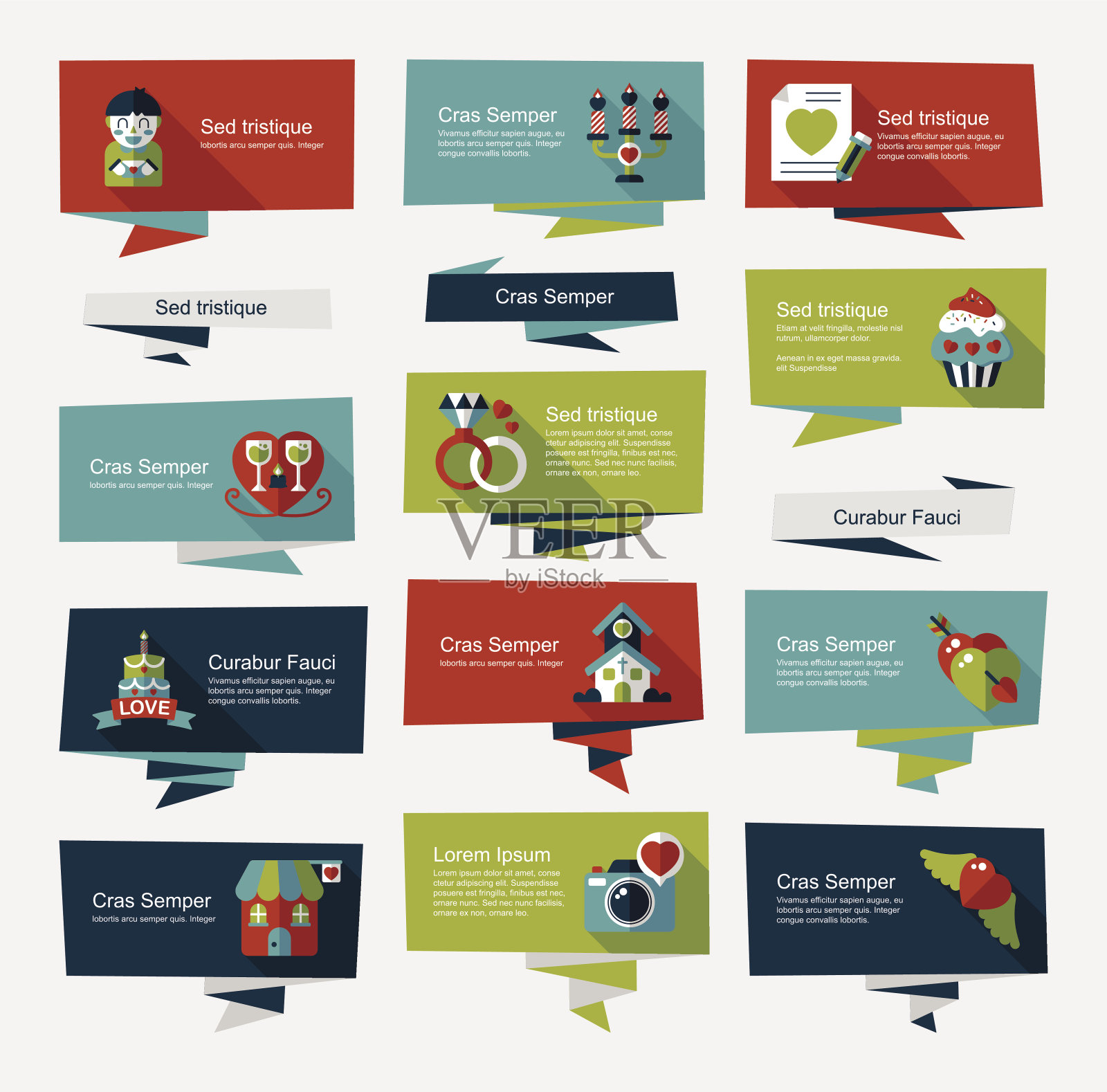 Valentineâs Day横幅平面设计背景集,eps10图标素材