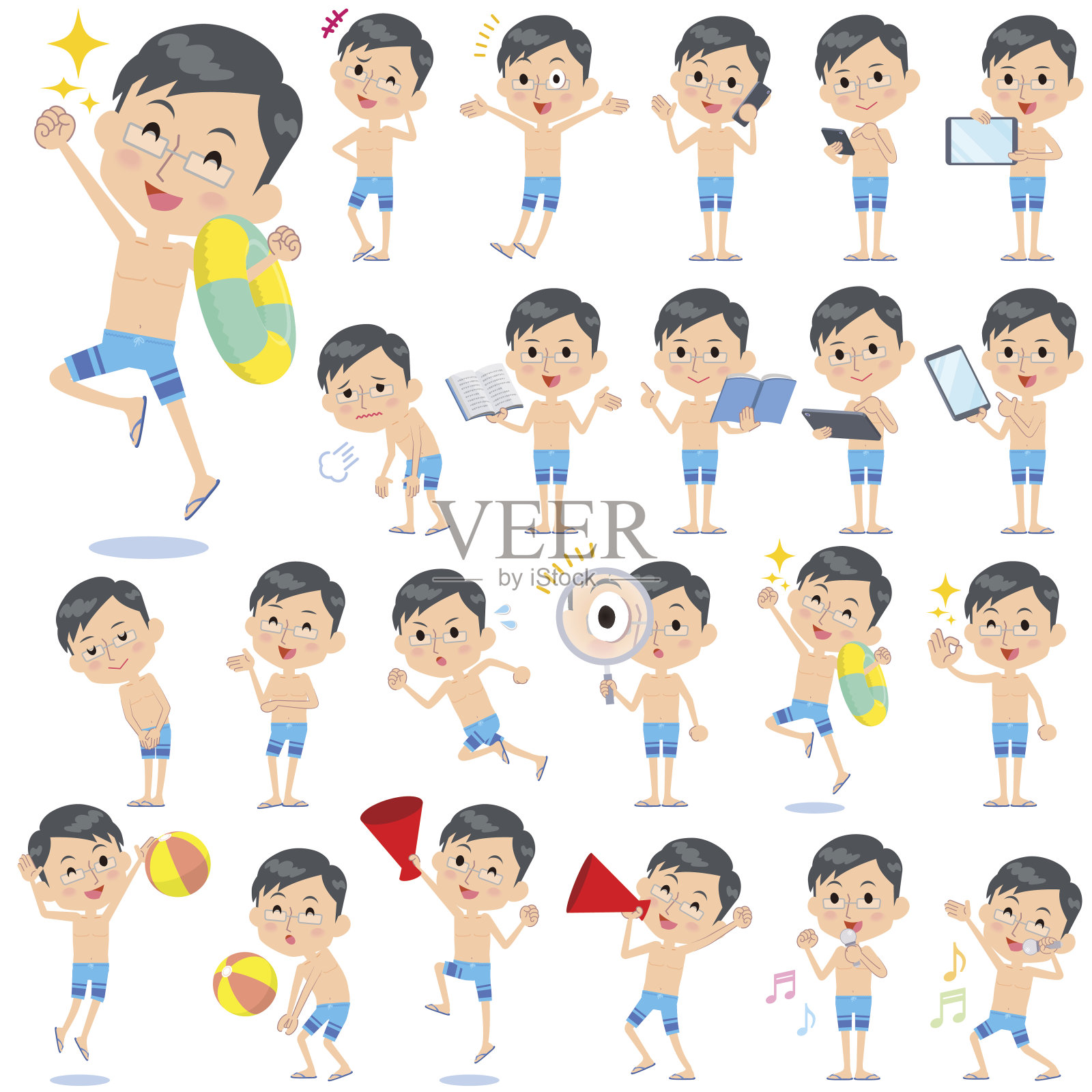 父亲蓝色泳衣款式2插画图片素材