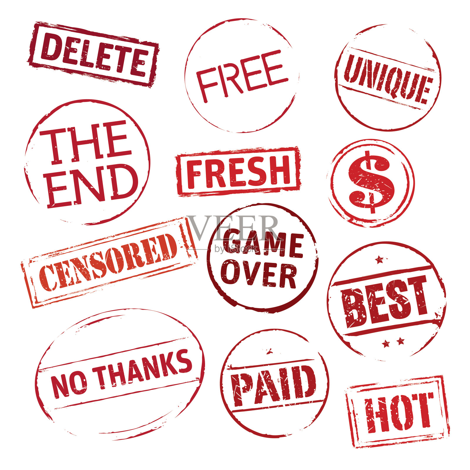 红色矢量垃圾邮票的收集插画图片素材