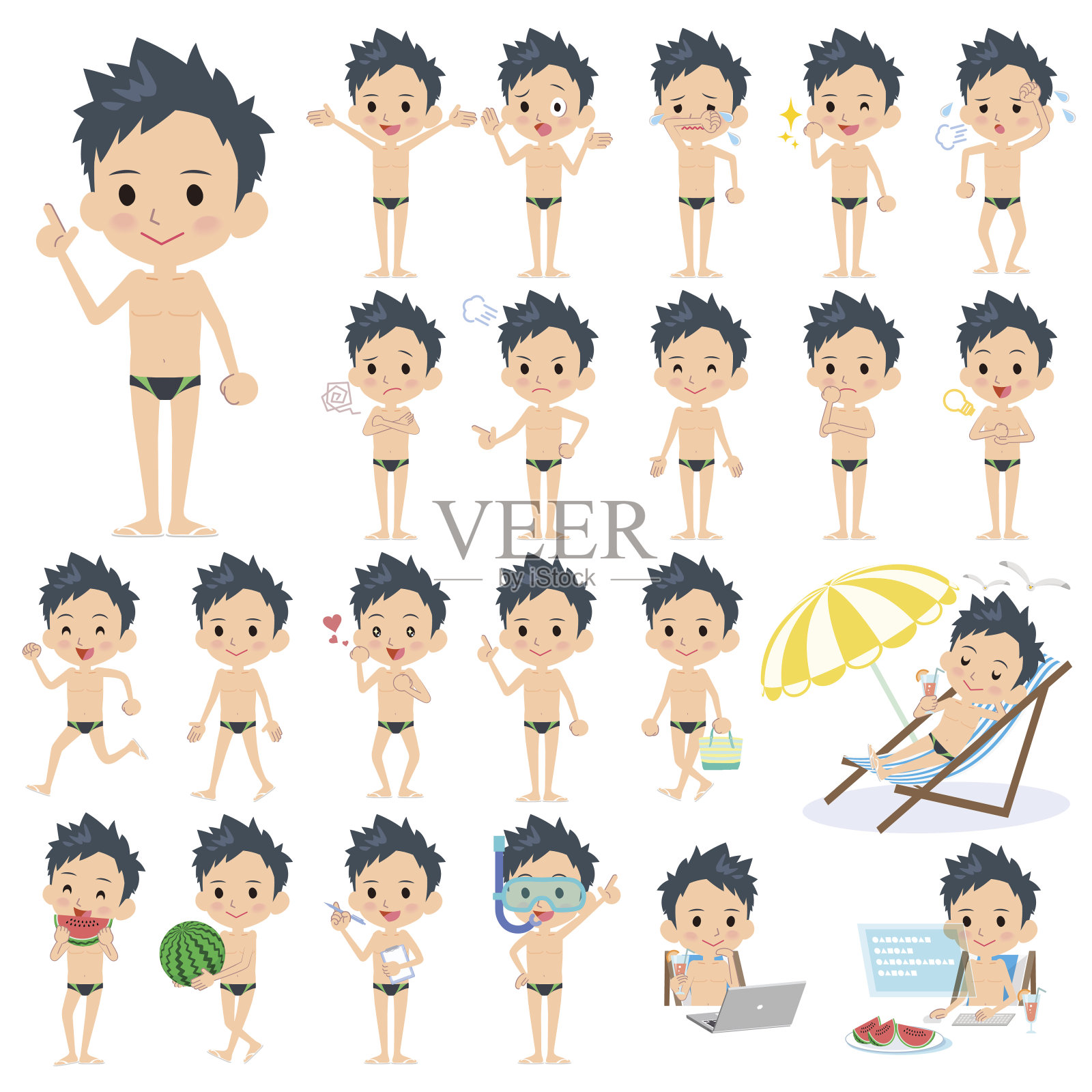 学校男孩比赛泳装风格插画图片素材