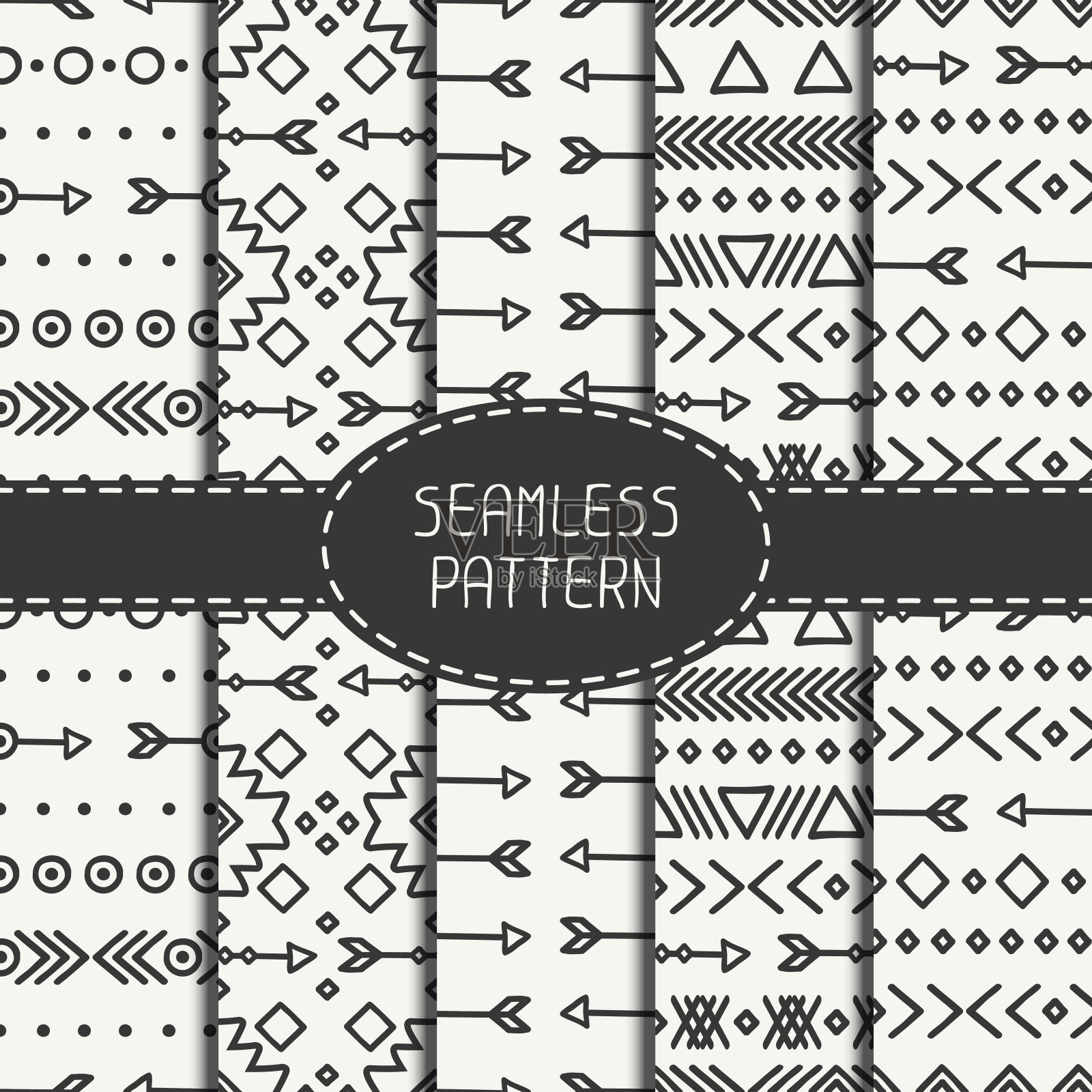 套手绘几何民族无缝图案。包装纸。插画图片素材