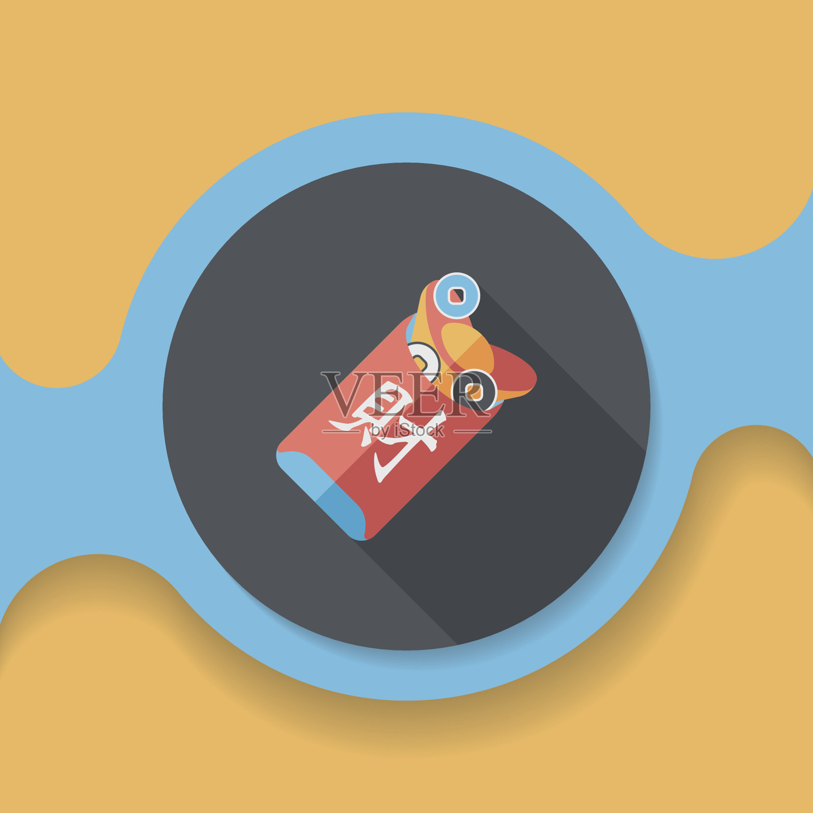 农历新年红包的扁平图标与长影子插画图片素材