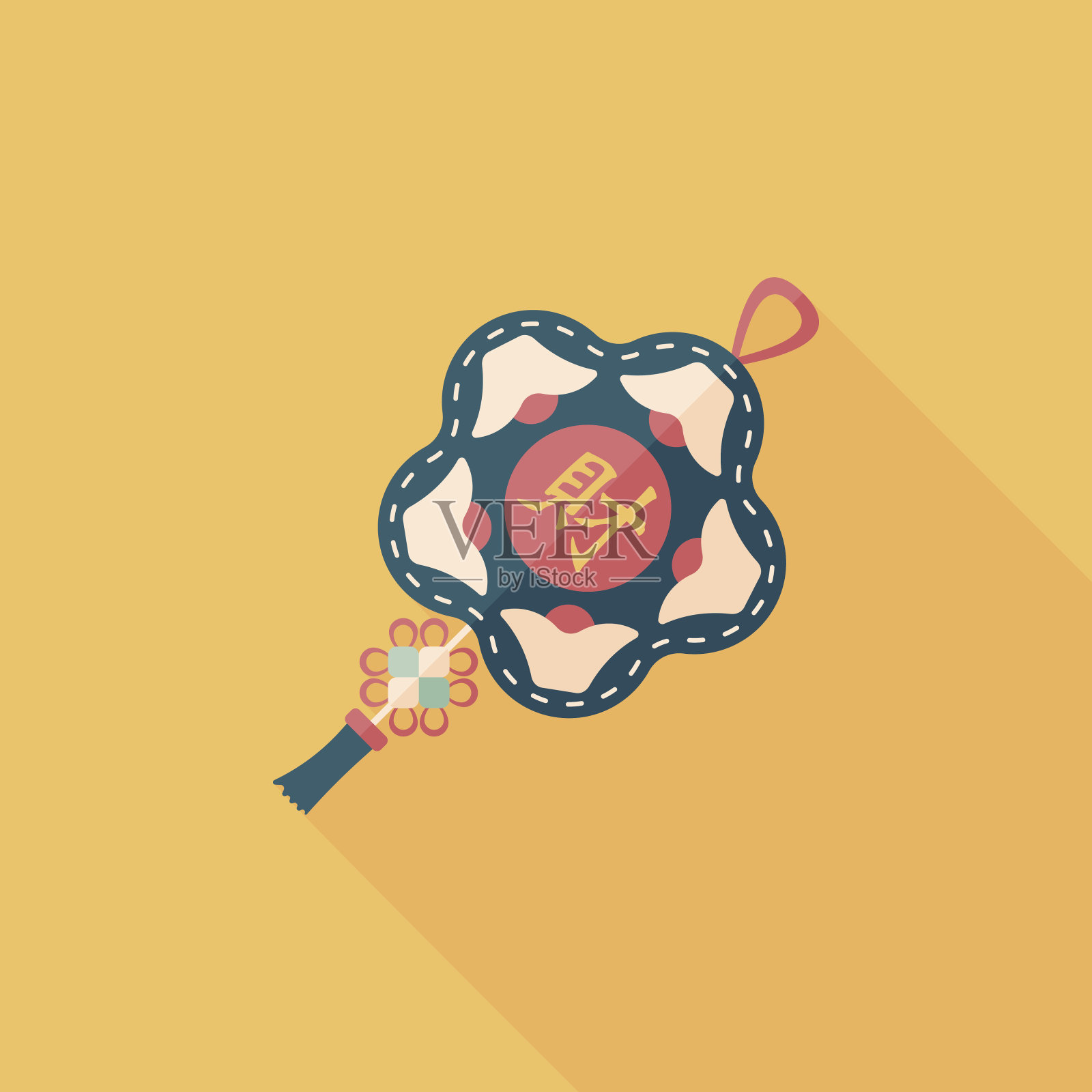 中国新年的扁平图标与长影子插画图片素材