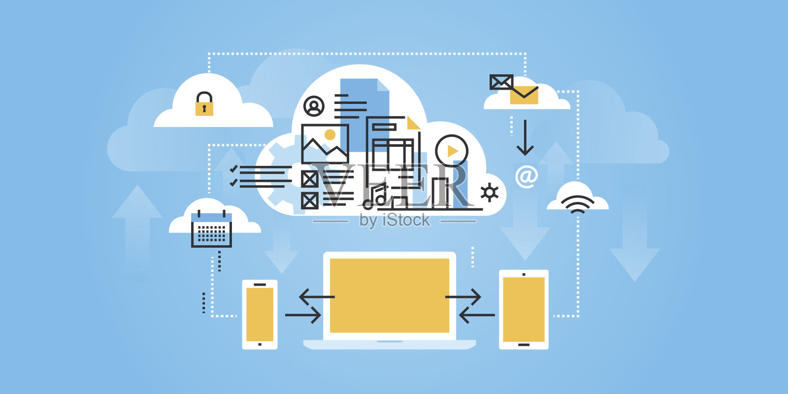 平面线设计云计算网站横幅插画图片素材