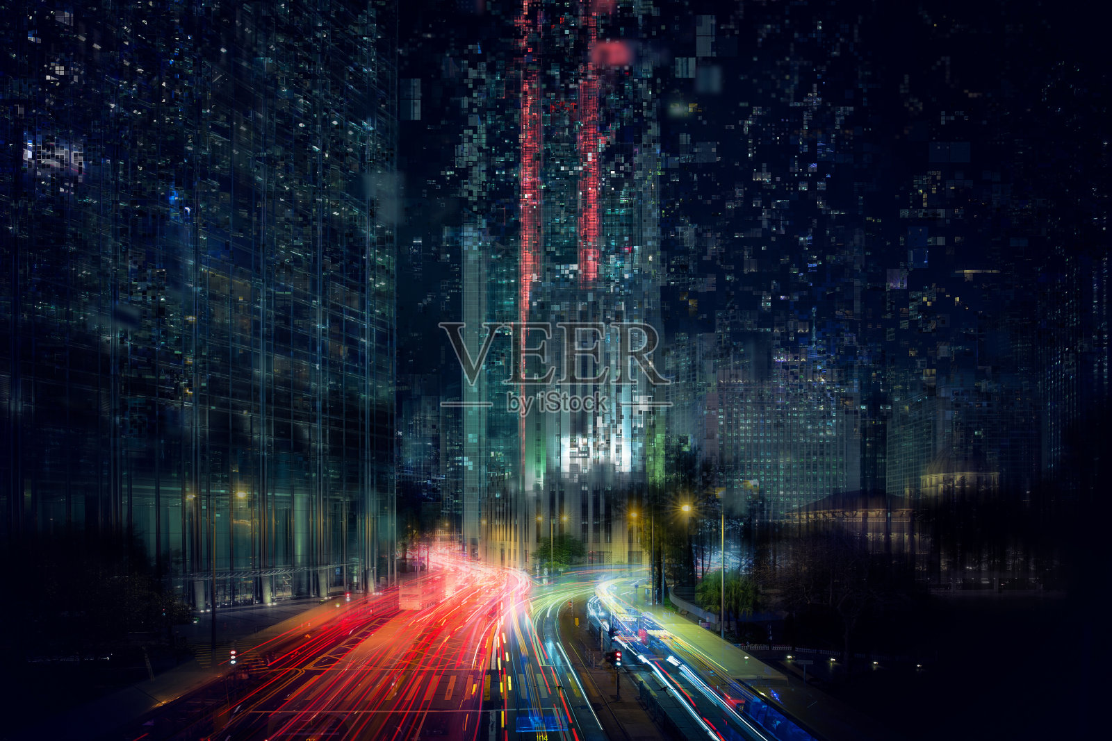 像素化城市的影响照片摄影图片